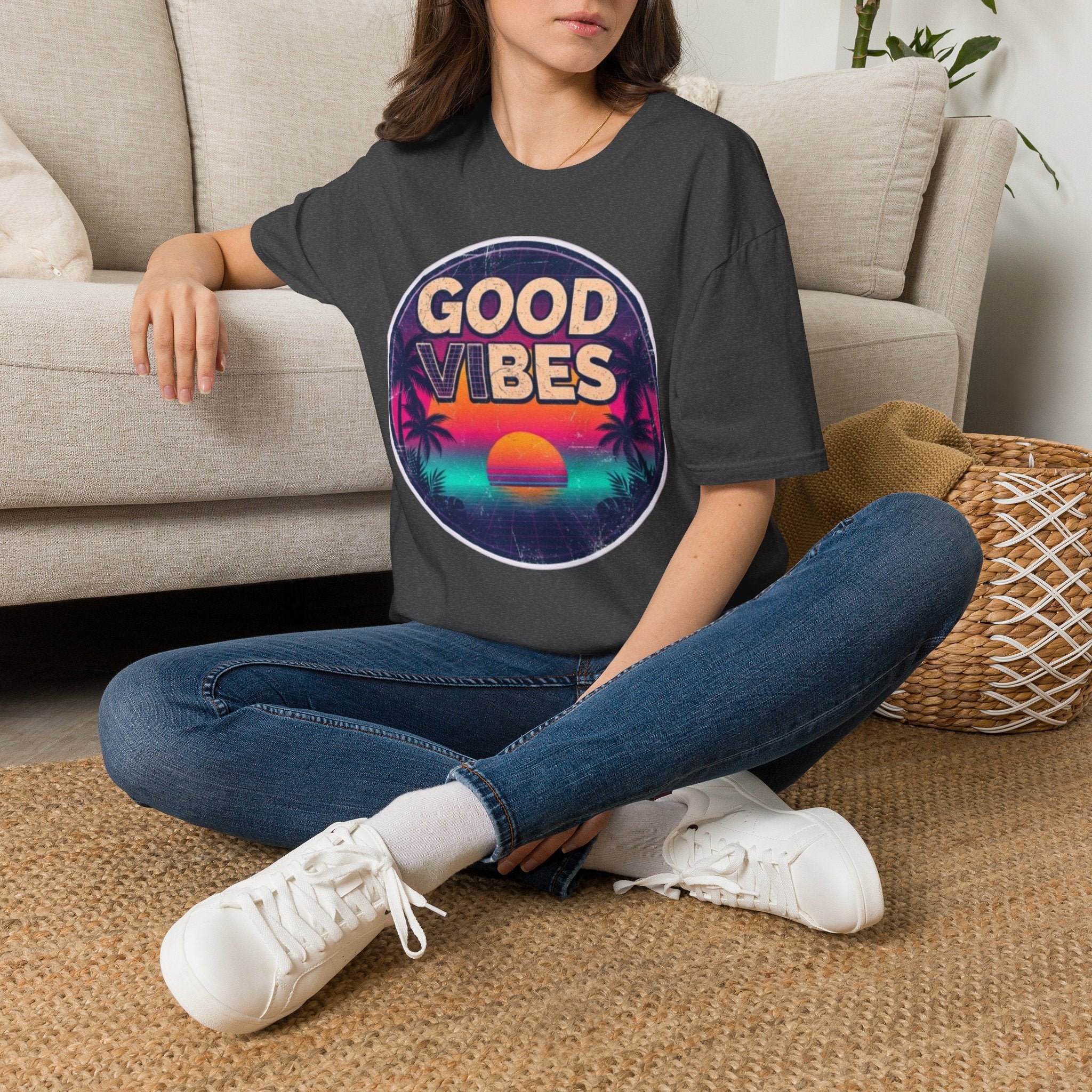 Good Vibes Retro Sunset T‑Shirt