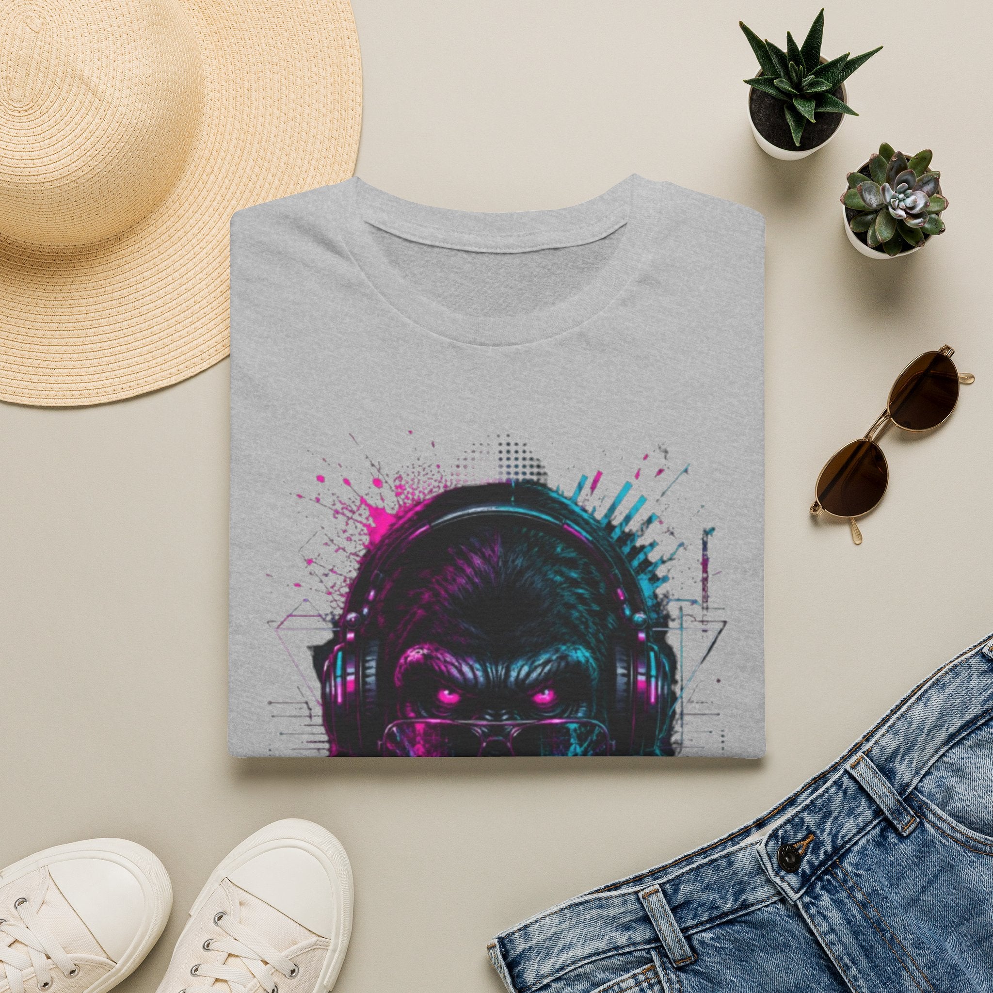 Techno Gorilla T‑Shirt — Neon DJ Ape Graphic Tee