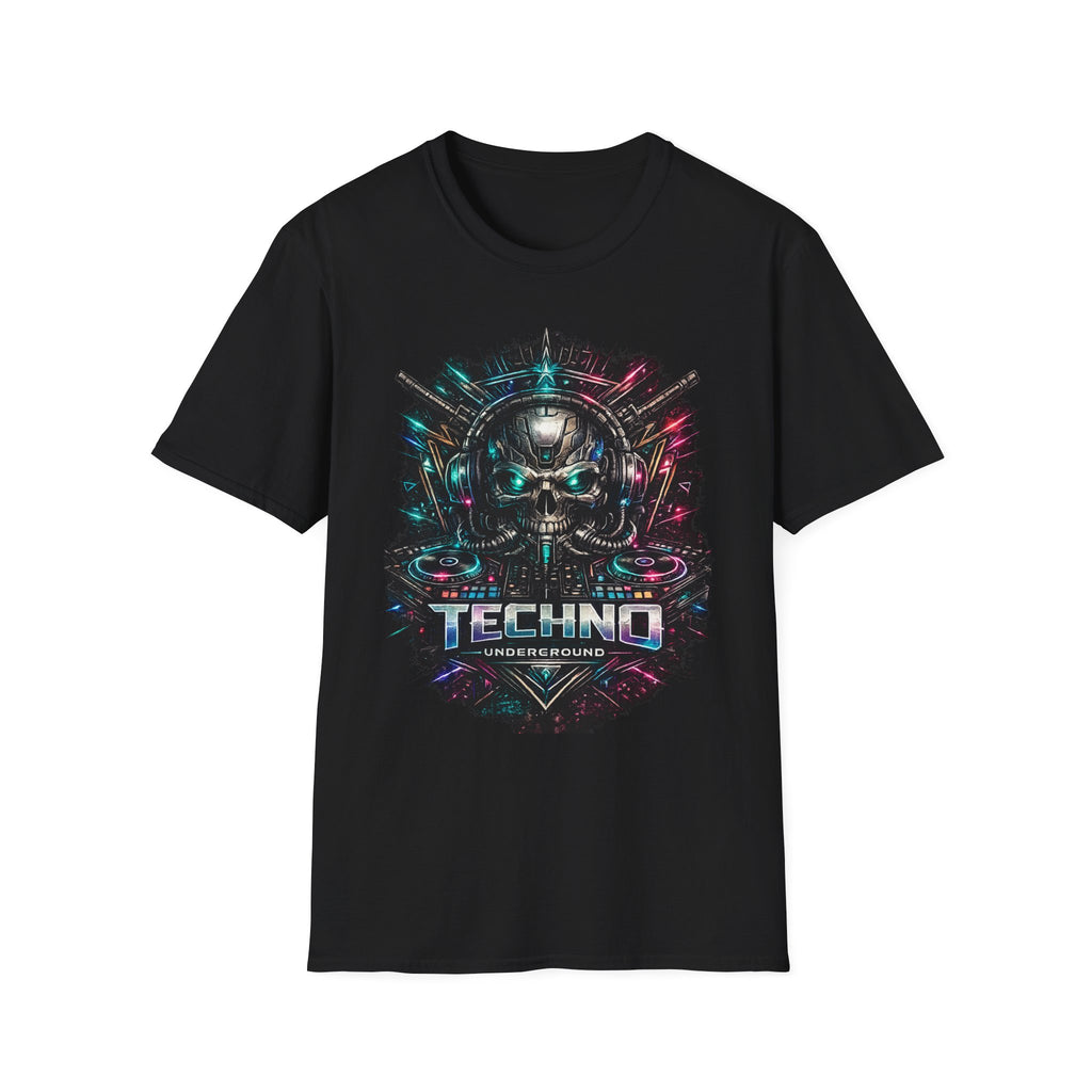 Techno Skull T-Shirt — Neon EDM Rave Music Festival Tee