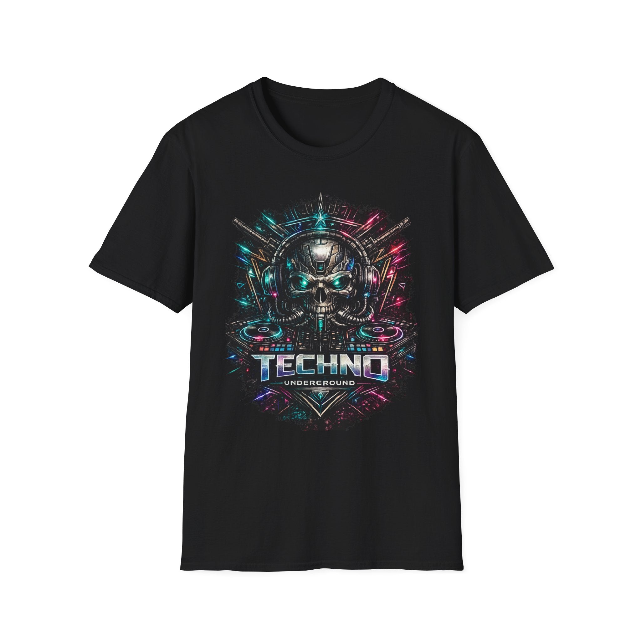 Techno Skull T-Shirt — Neon EDM Rave Music Festival Tee