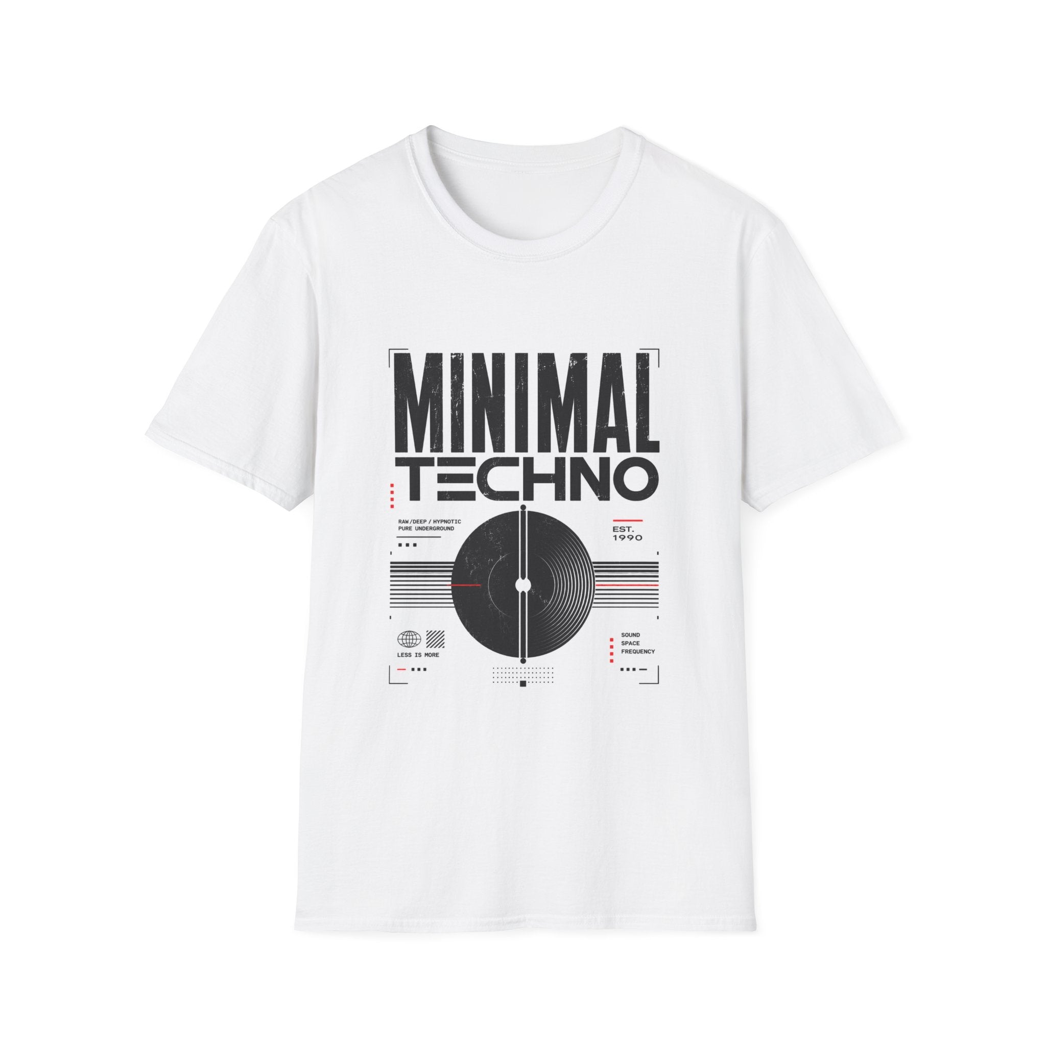 Minimal Techno T‑Shirt — Retro Vinyl DJ Electronic Music Tee
