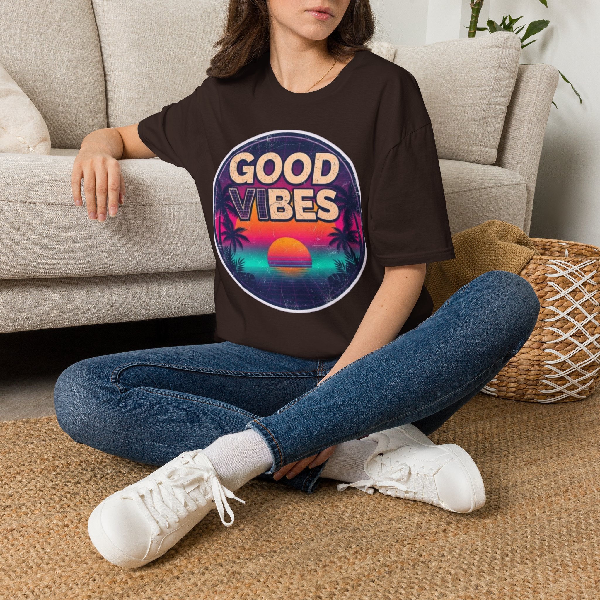 Good Vibes Retro Sunset T‑Shirt
