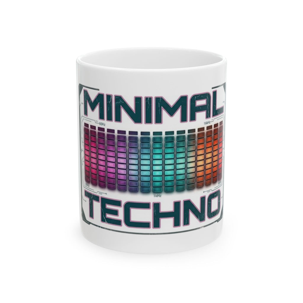 Minimal Techno Ceramic Mug — Colorful Equalizer DJ Coffee Cup (11oz, 15oz)