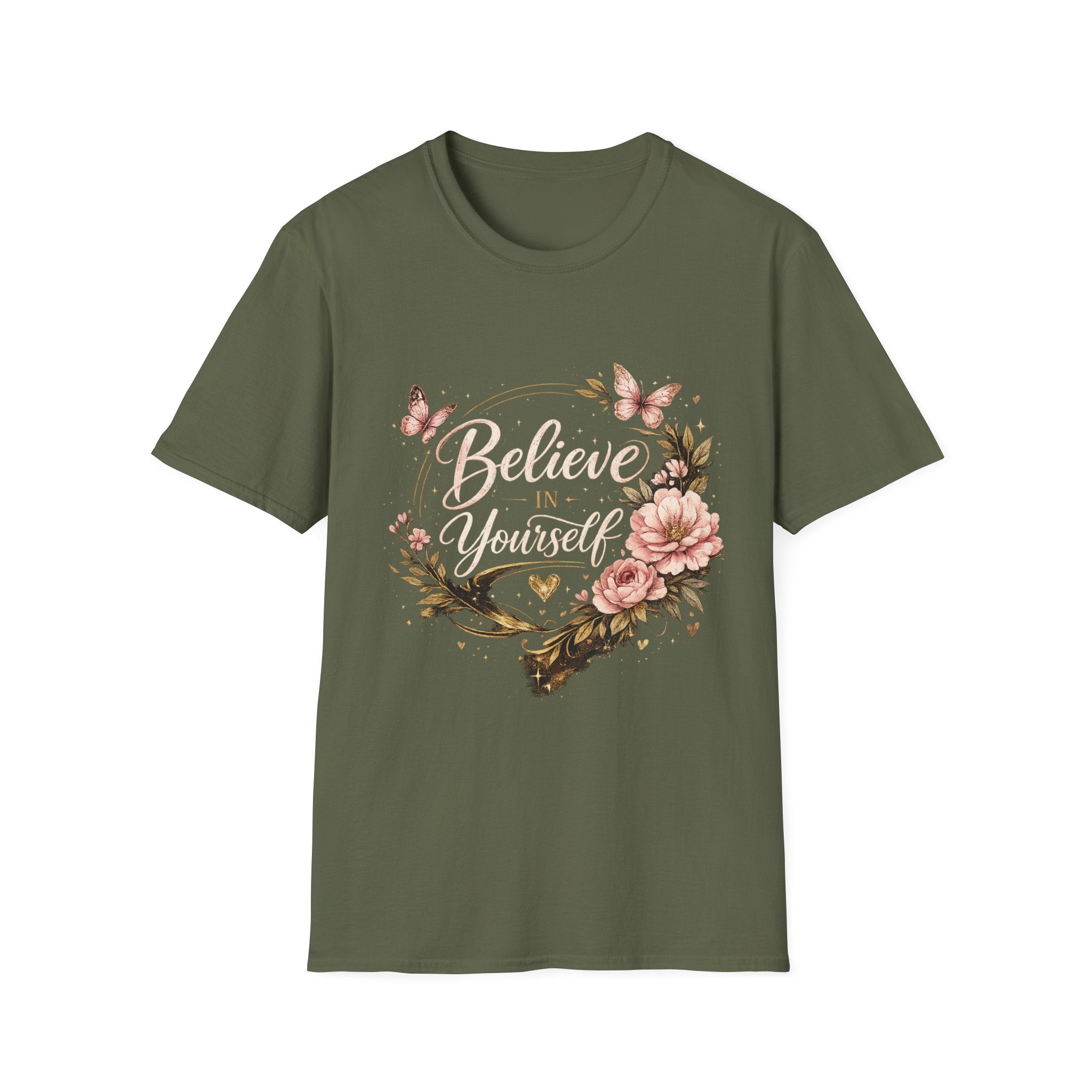 Believe in Yourself Floral T-Shirt — Inspirational Butterfly Graphic Tee