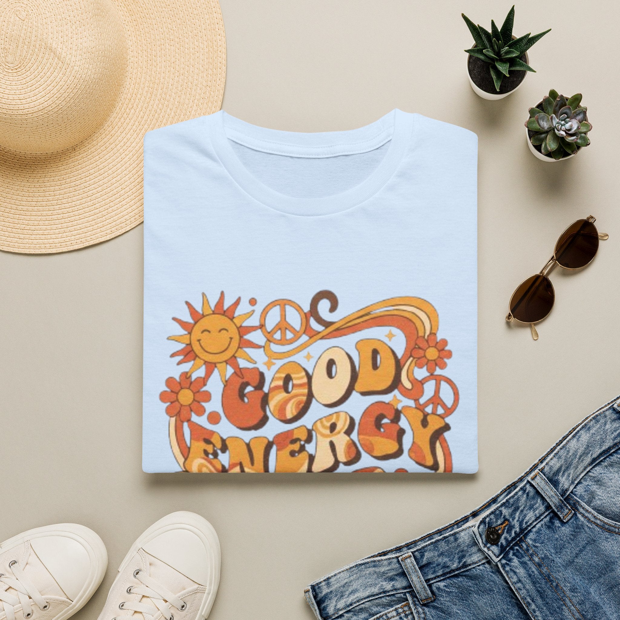 Good Energy Retro Tee — 70s Sunshine Peace Floral Graphic T-Shirt