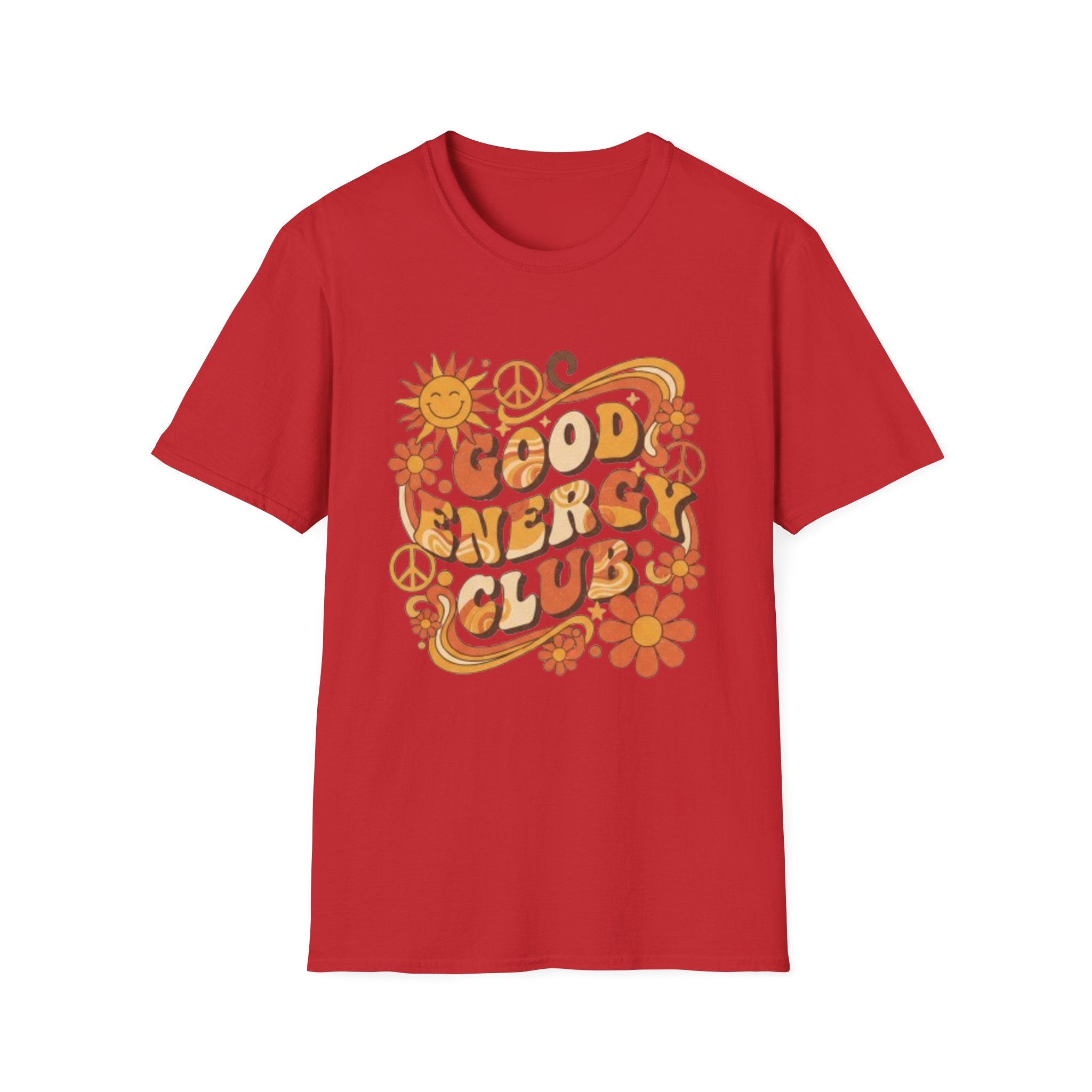 Good Energy Retro Tee — 70s Sunshine Peace Floral Graphic T-Shirt