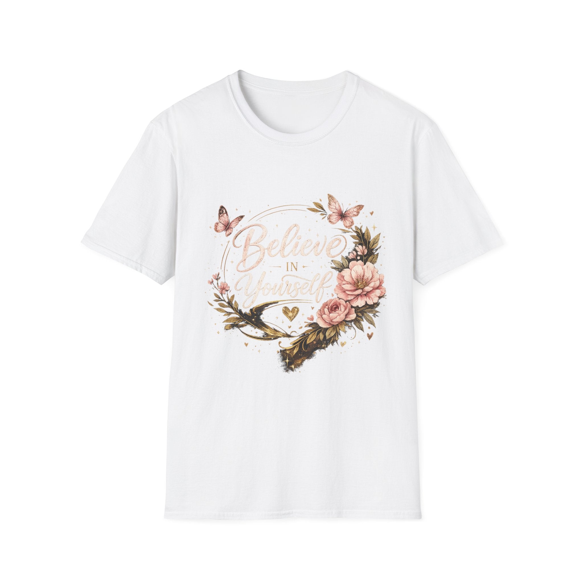 Believe in Yourself Floral T-Shirt — Inspirational Butterfly Graphic Tee