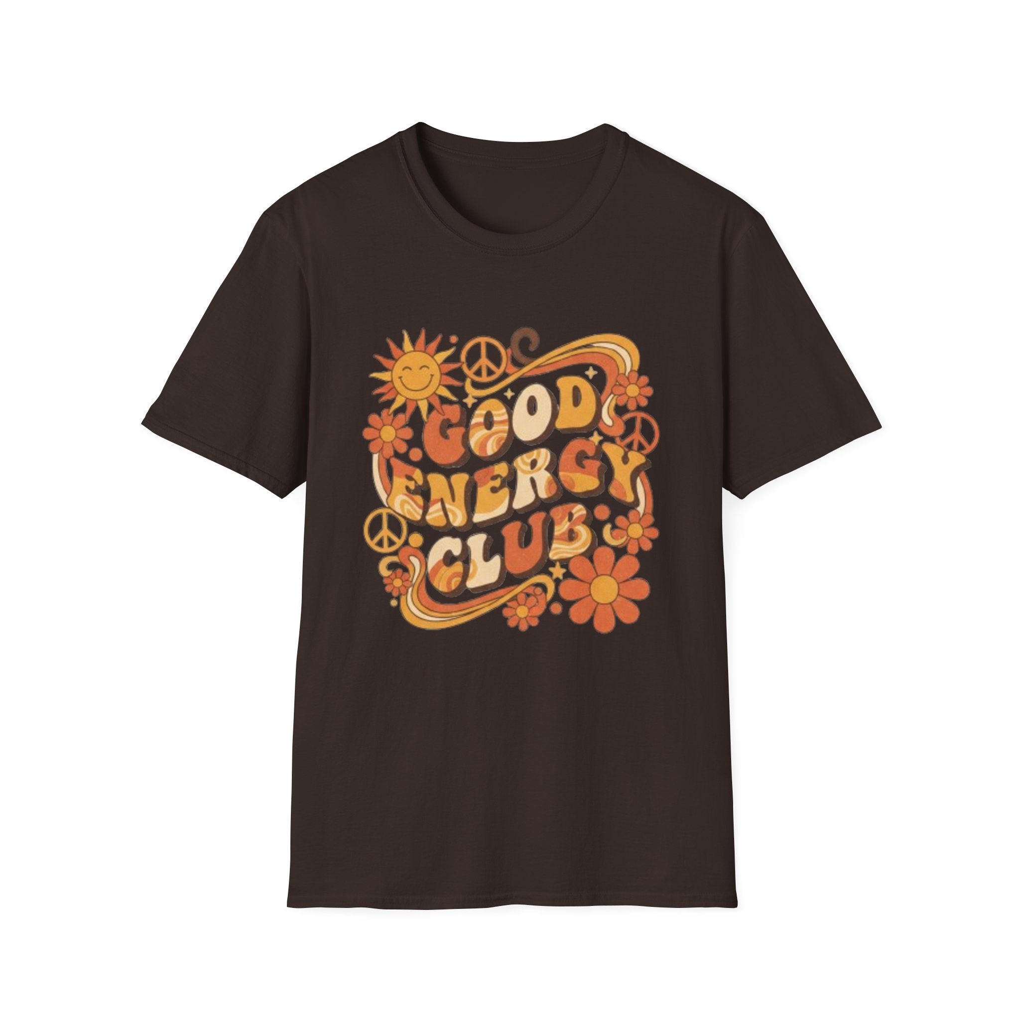 Good Energy Retro Tee — 70s Sunshine Peace Floral Graphic T-Shirt