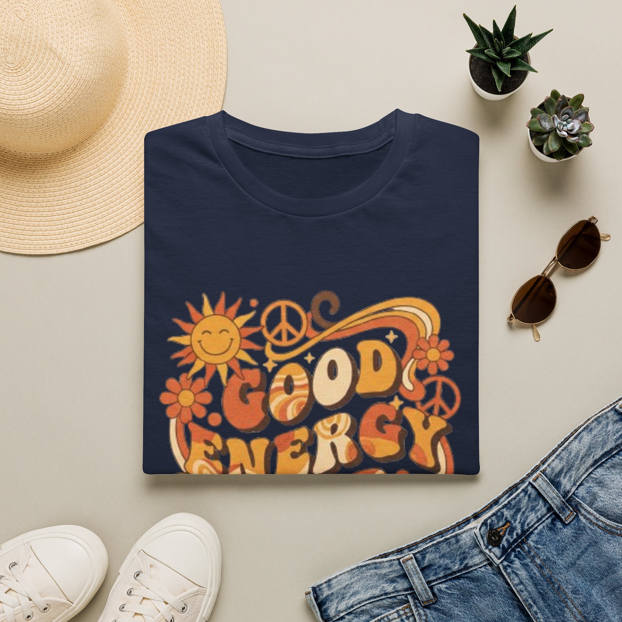Good Energy Retro Tee — 70s Sunshine Peace Floral Graphic T-Shirt