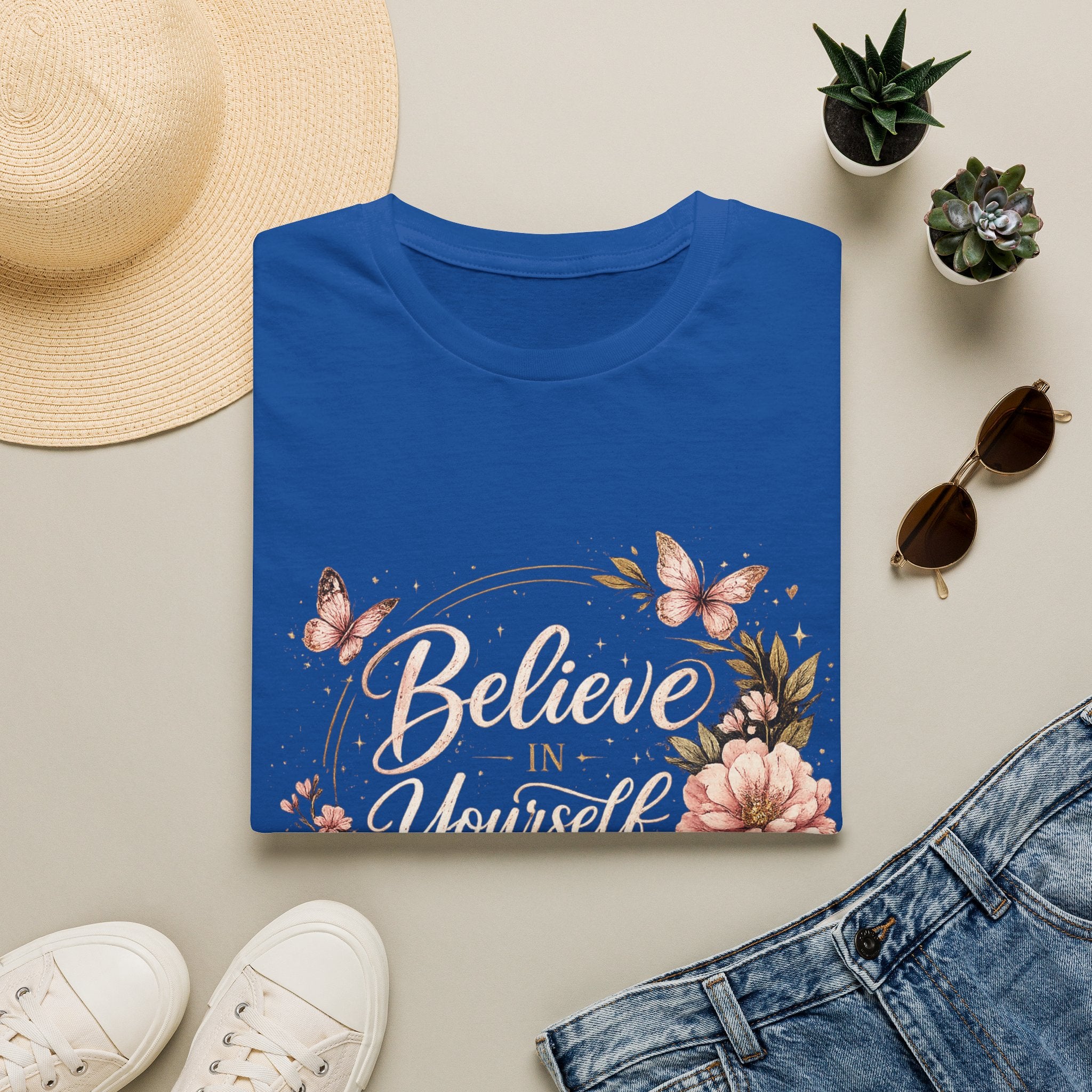 Believe in Yourself Floral T-Shirt — Inspirational Butterfly Graphic Tee