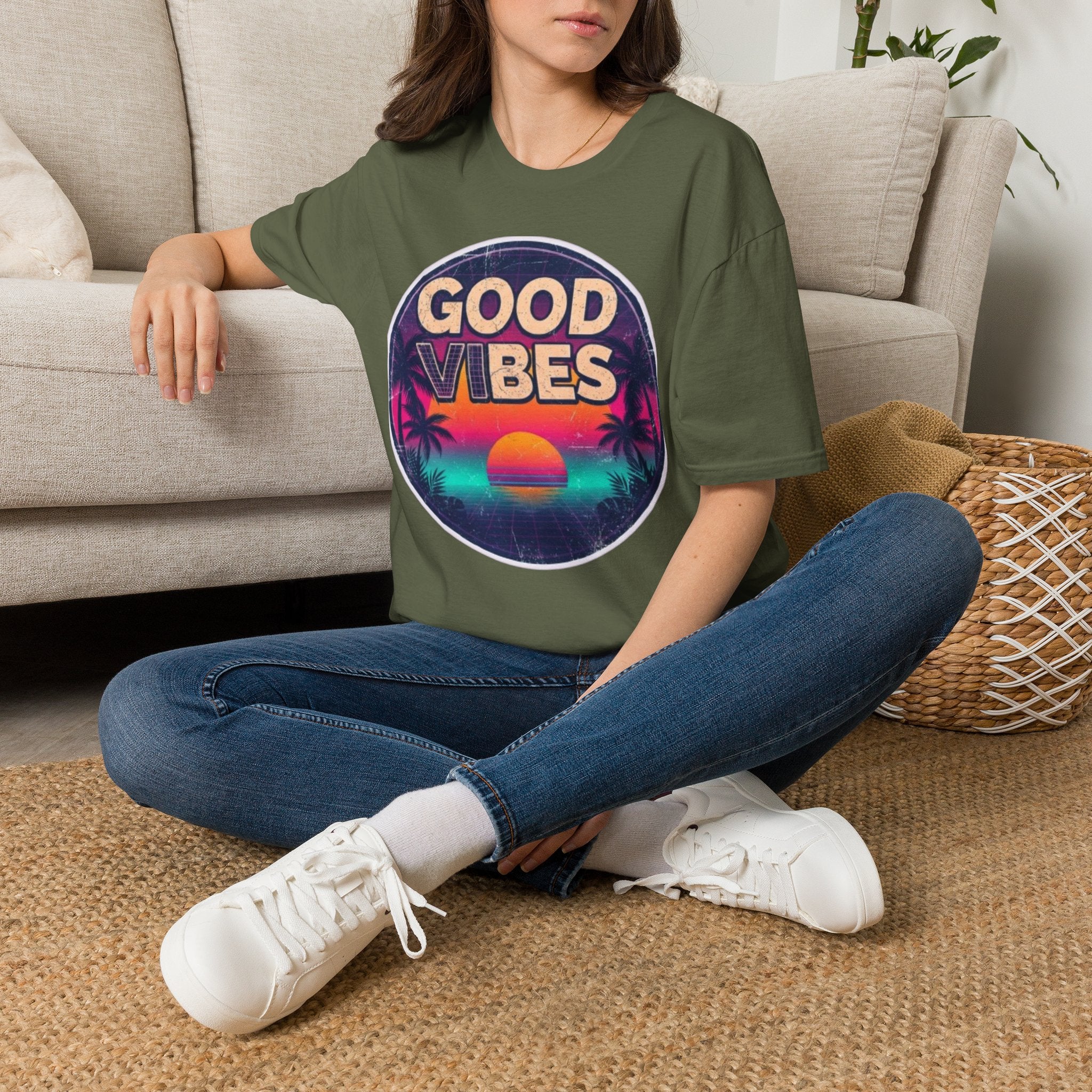Good Vibes Retro Sunset T‑Shirt
