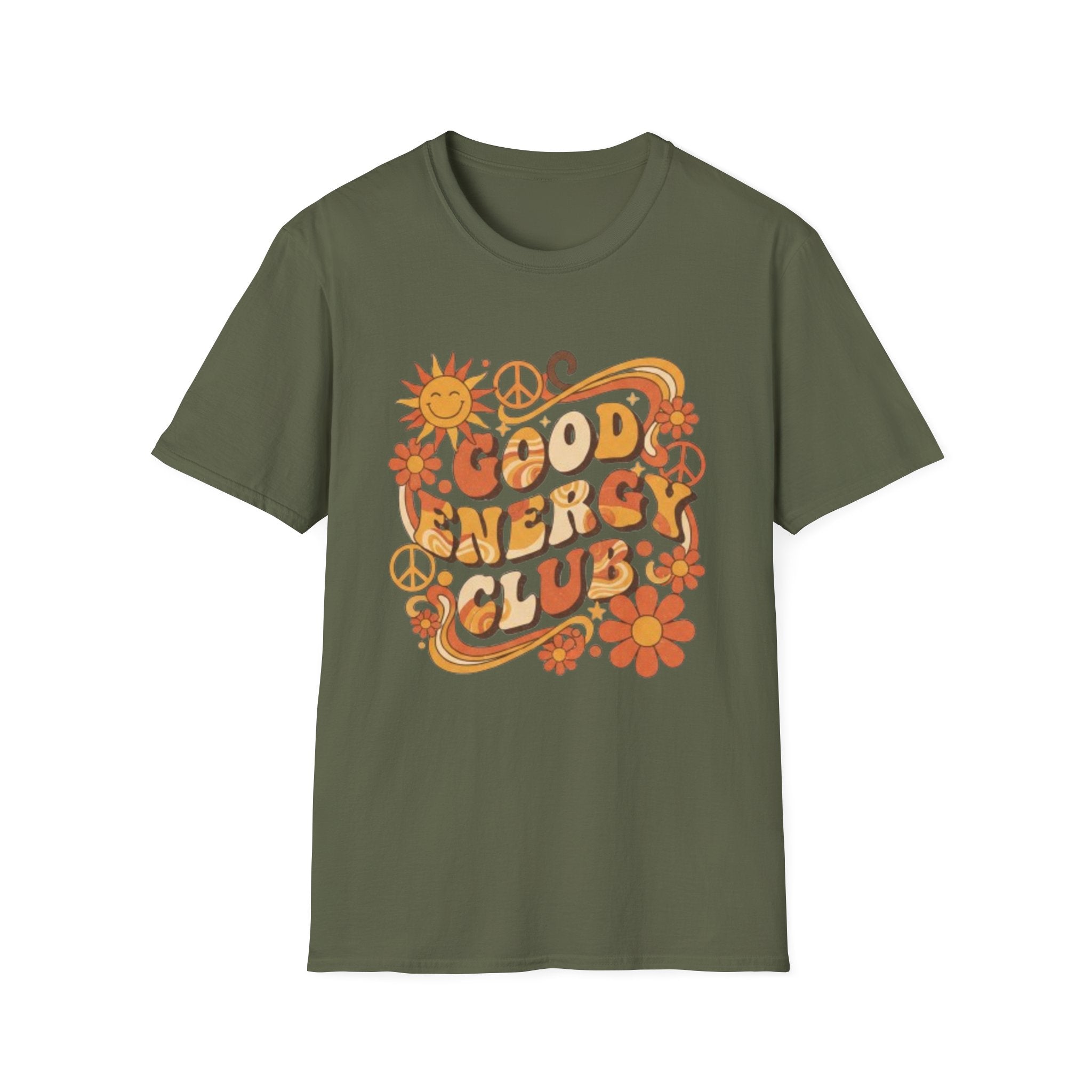 Good Energy Retro Tee — 70s Sunshine Peace Floral Graphic T-Shirt