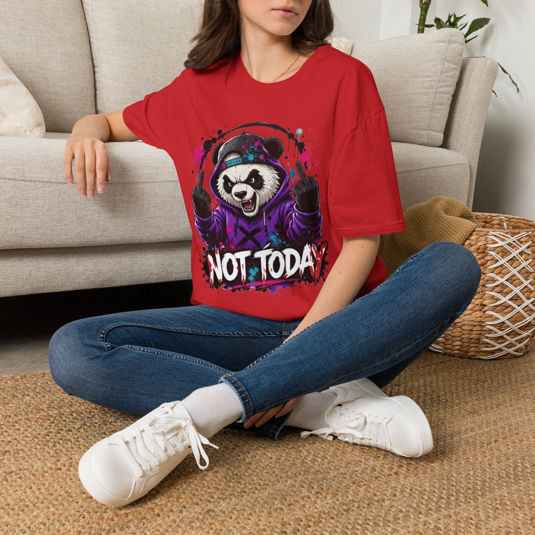 Not Today Panda T-Shirt — Edgy Streetwear Graphic Tee with Headphones