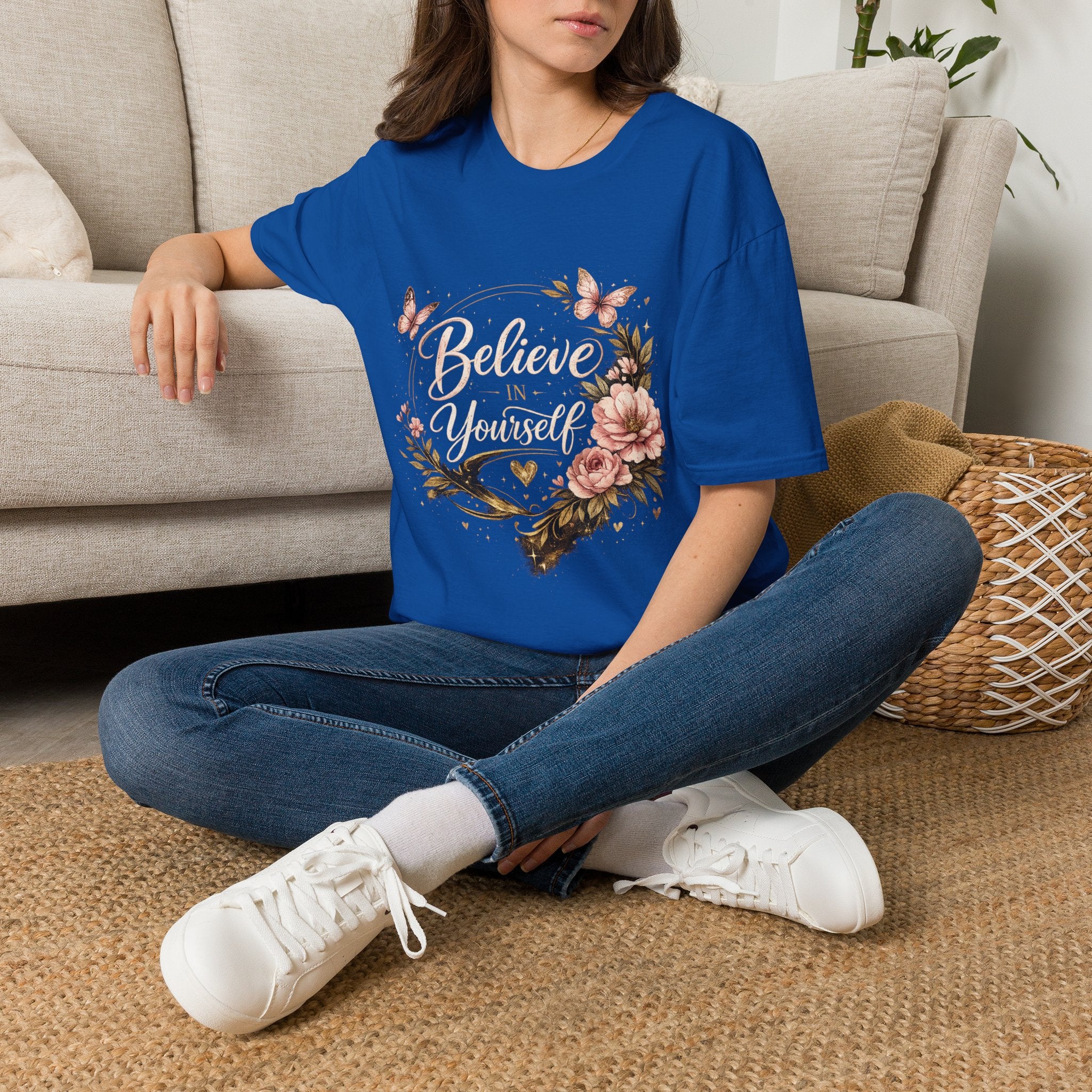 Believe in Yourself Floral T-Shirt — Inspirational Butterfly Graphic Tee