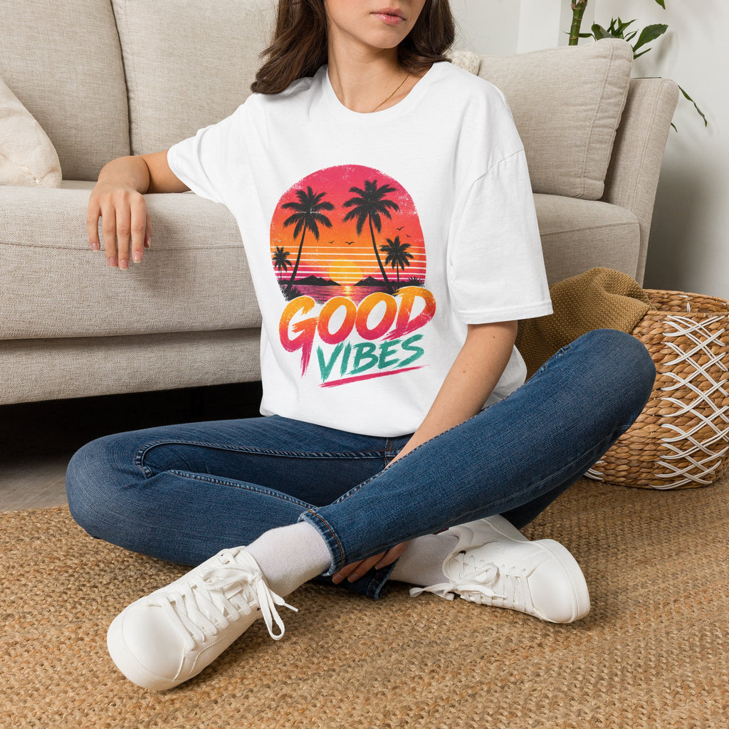 Good Vibes Sunset T-Shirt — Retro Palm Beach Tee
