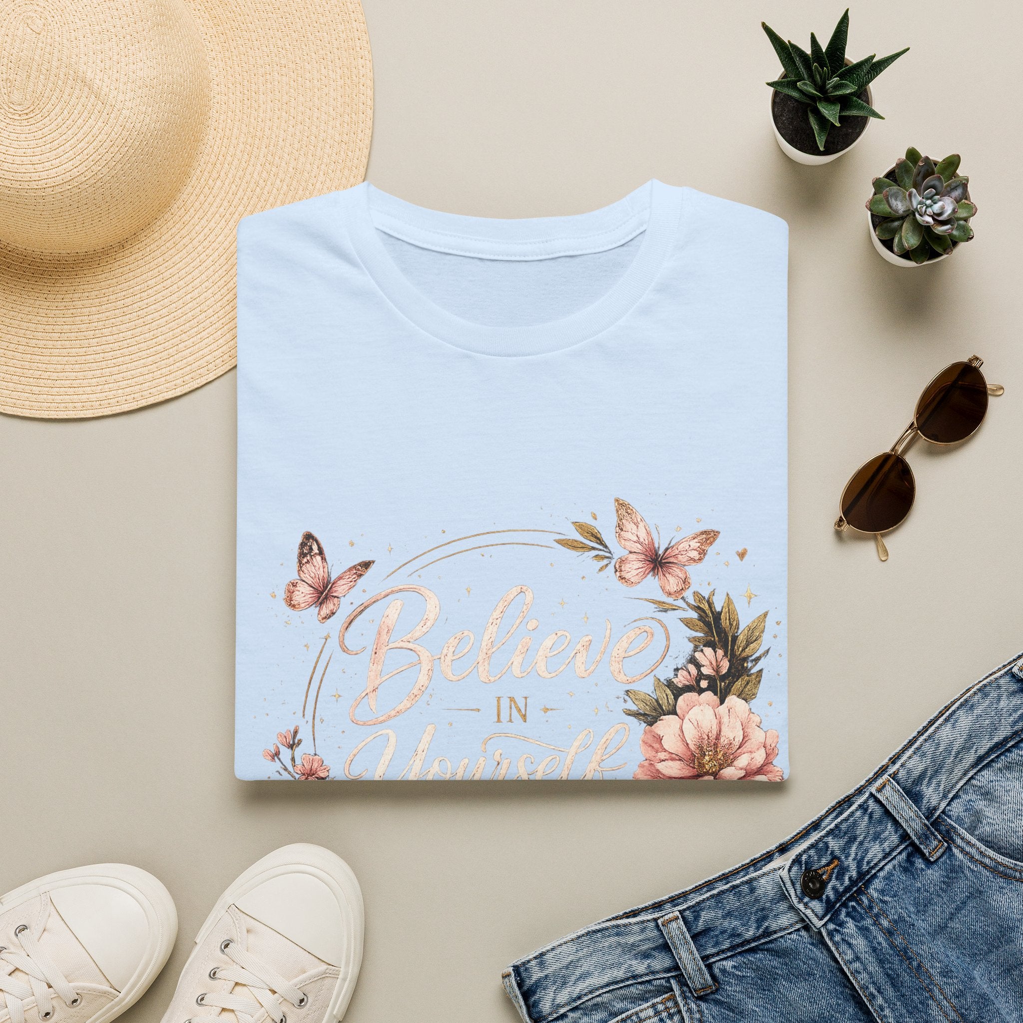 Believe in Yourself Floral T-Shirt — Inspirational Butterfly Graphic Tee