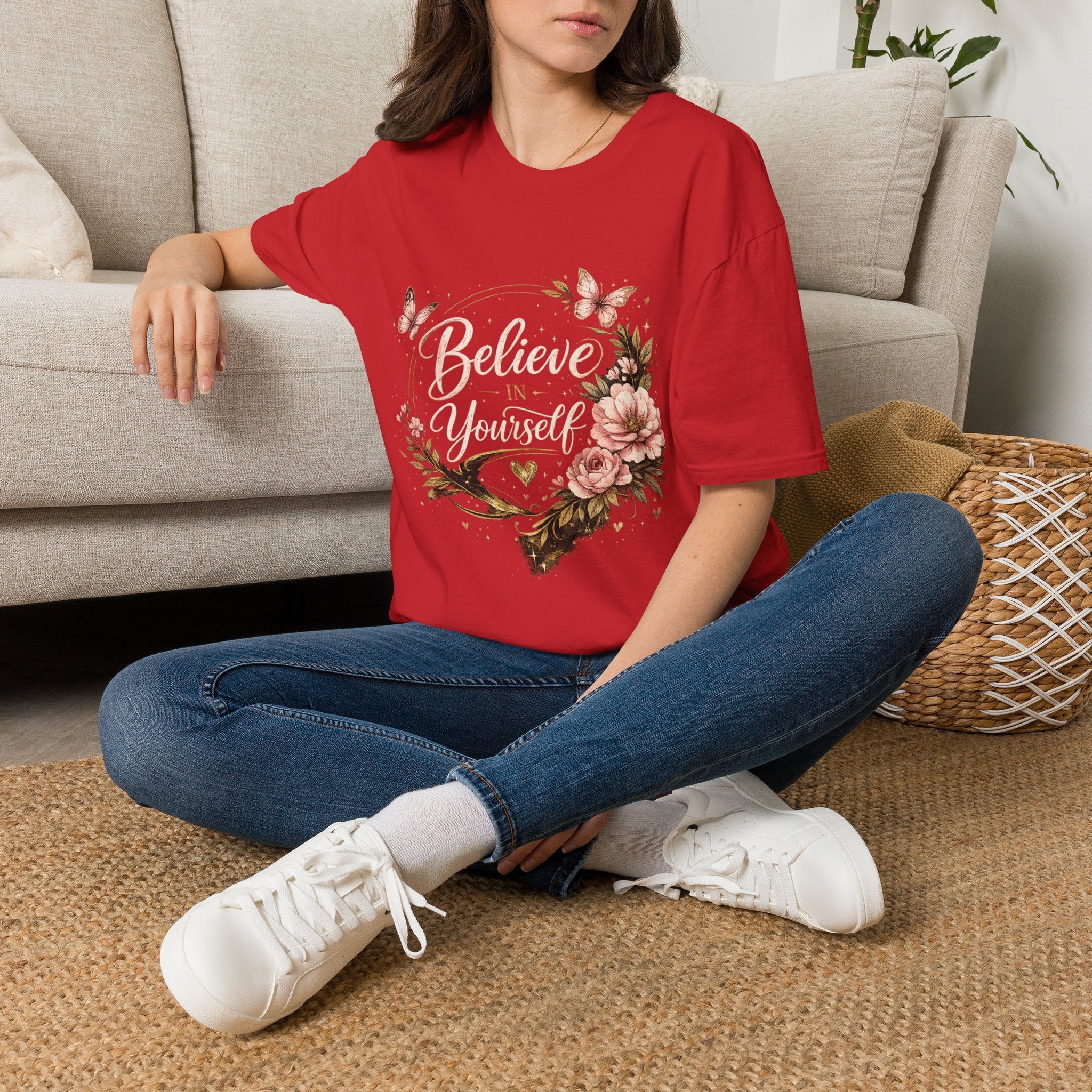 Believe in Yourself Floral T-Shirt — Inspirational Butterfly Graphic Tee
