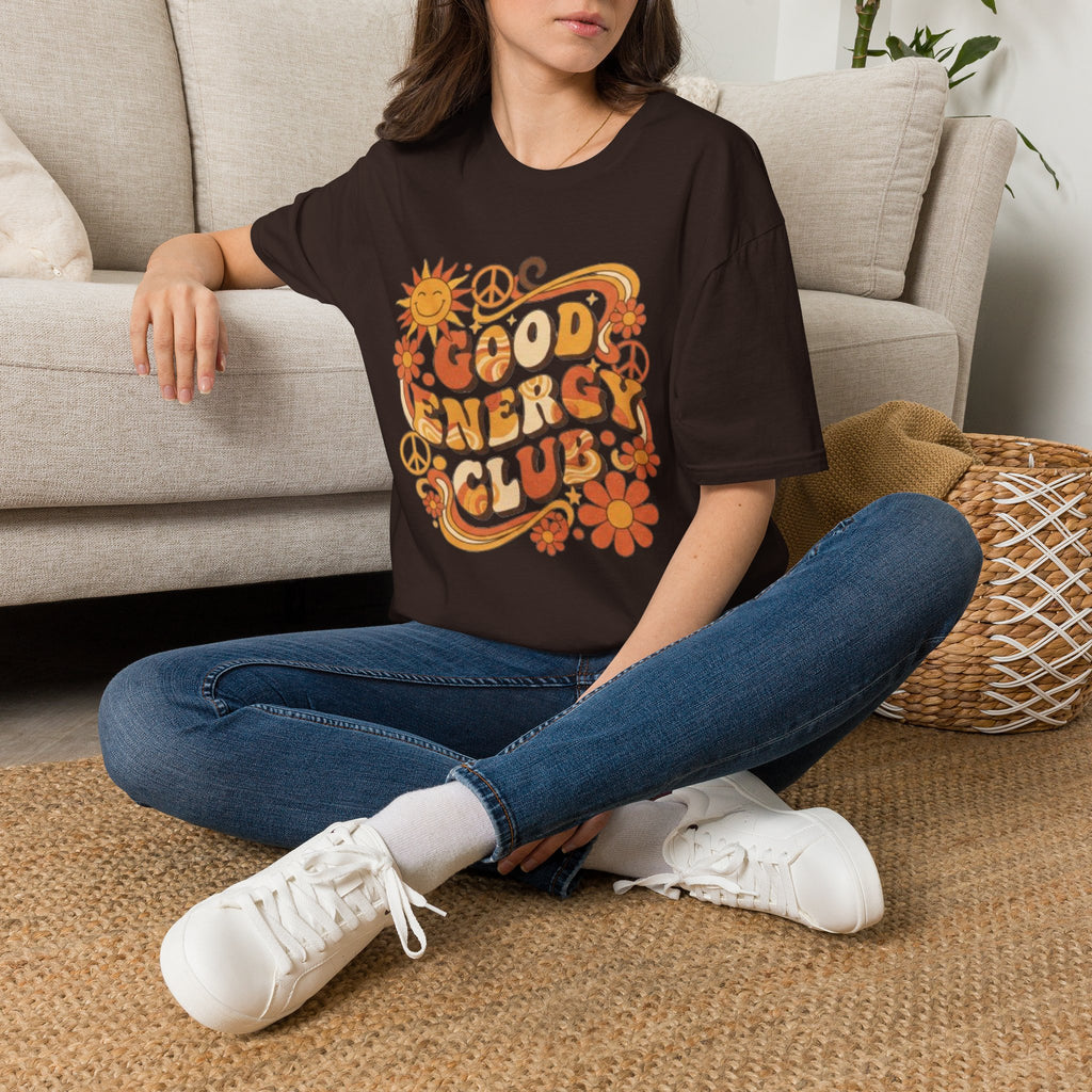 Good Energy Retro Tee — 70s Sunshine Peace Floral Graphic T-Shirt