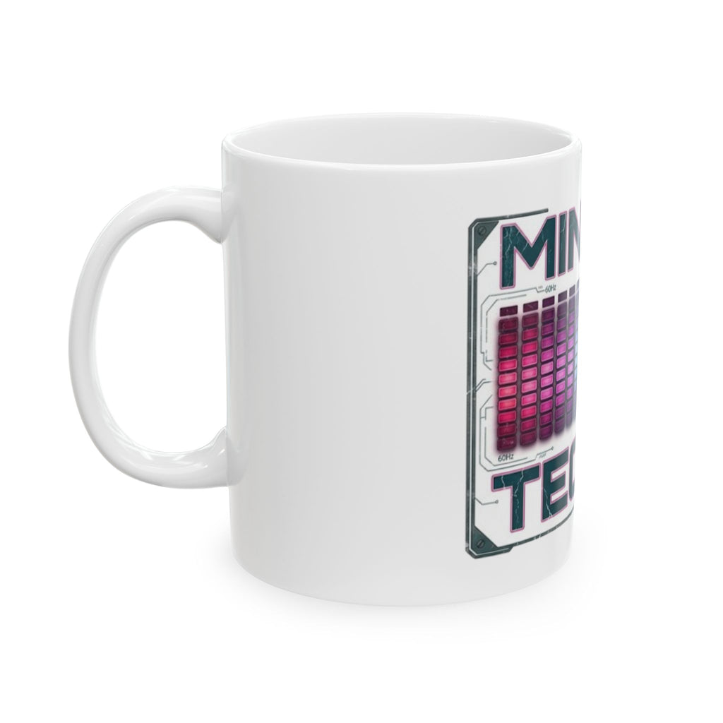 Minimal Techno Ceramic Mug — Colorful Equalizer DJ Coffee Cup (11oz, 15oz)