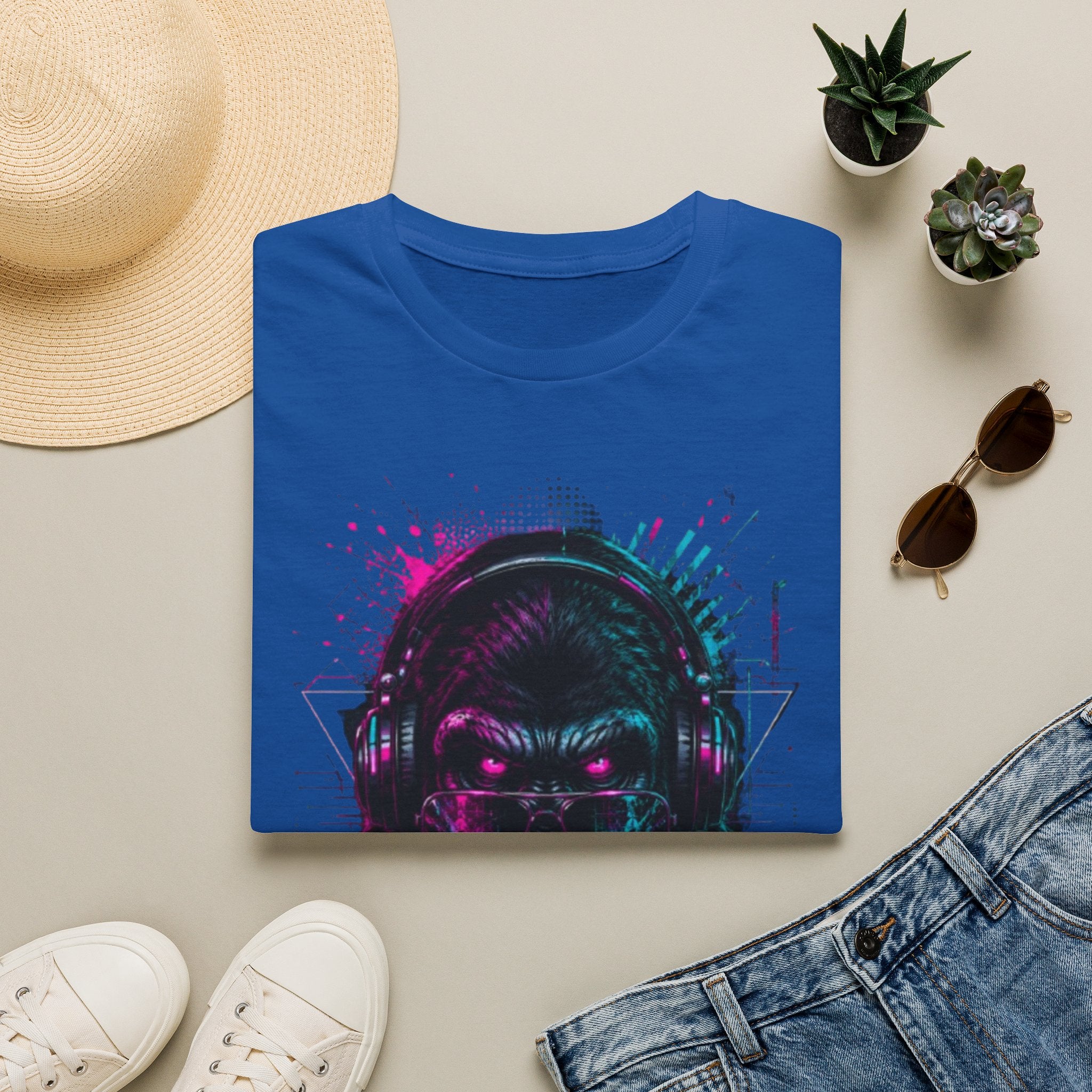 Techno Gorilla T‑Shirt — Neon DJ Ape Graphic Tee