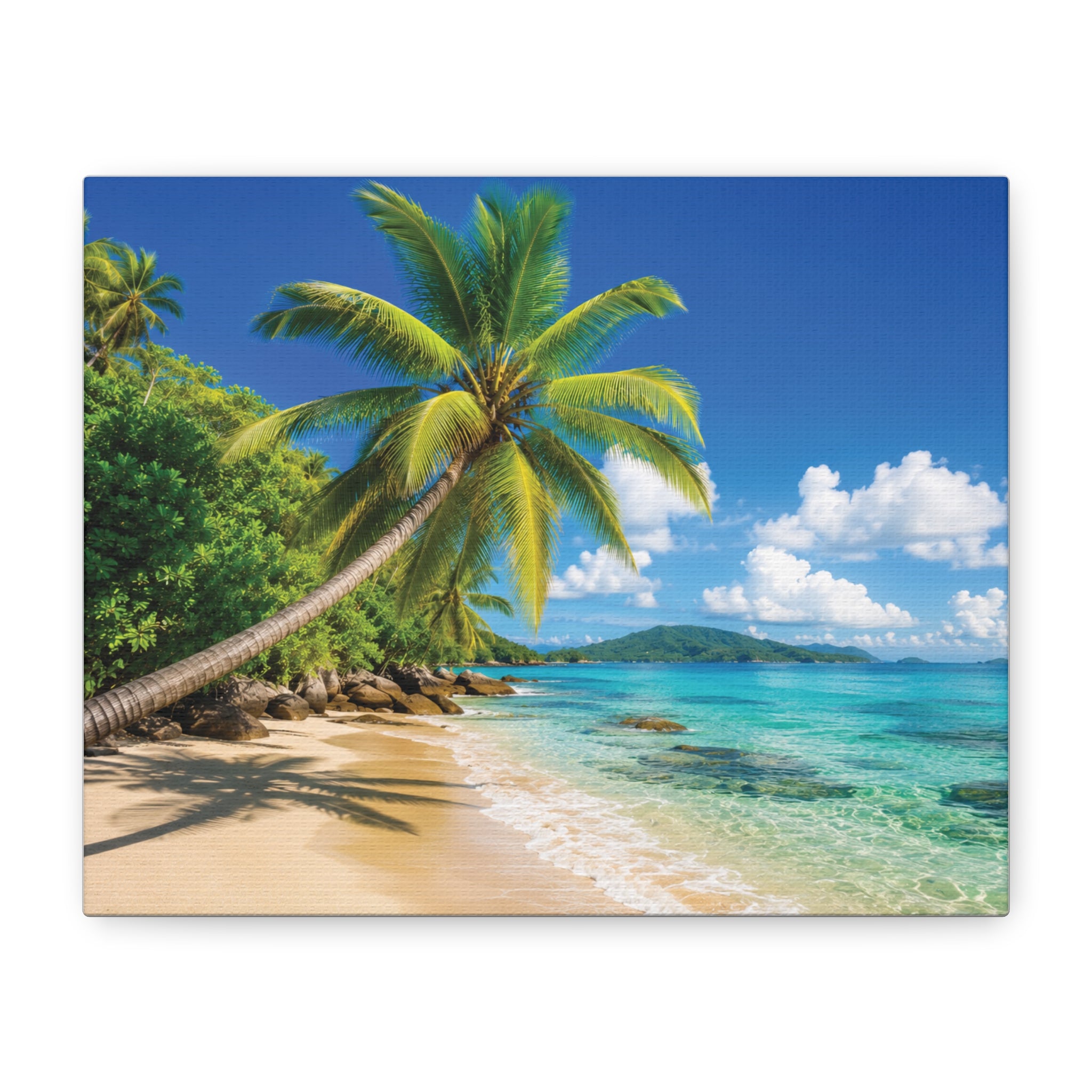 Tropical Beach Canvas Print — Palm Tree Seascape Matte Stretched Wall Art
