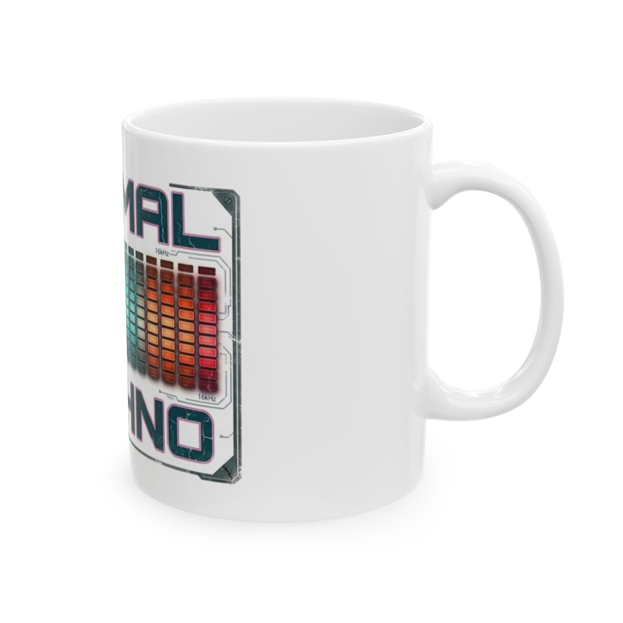 Minimal Techno Ceramic Mug — Colorful Equalizer DJ Coffee Cup (11oz, 15oz)
