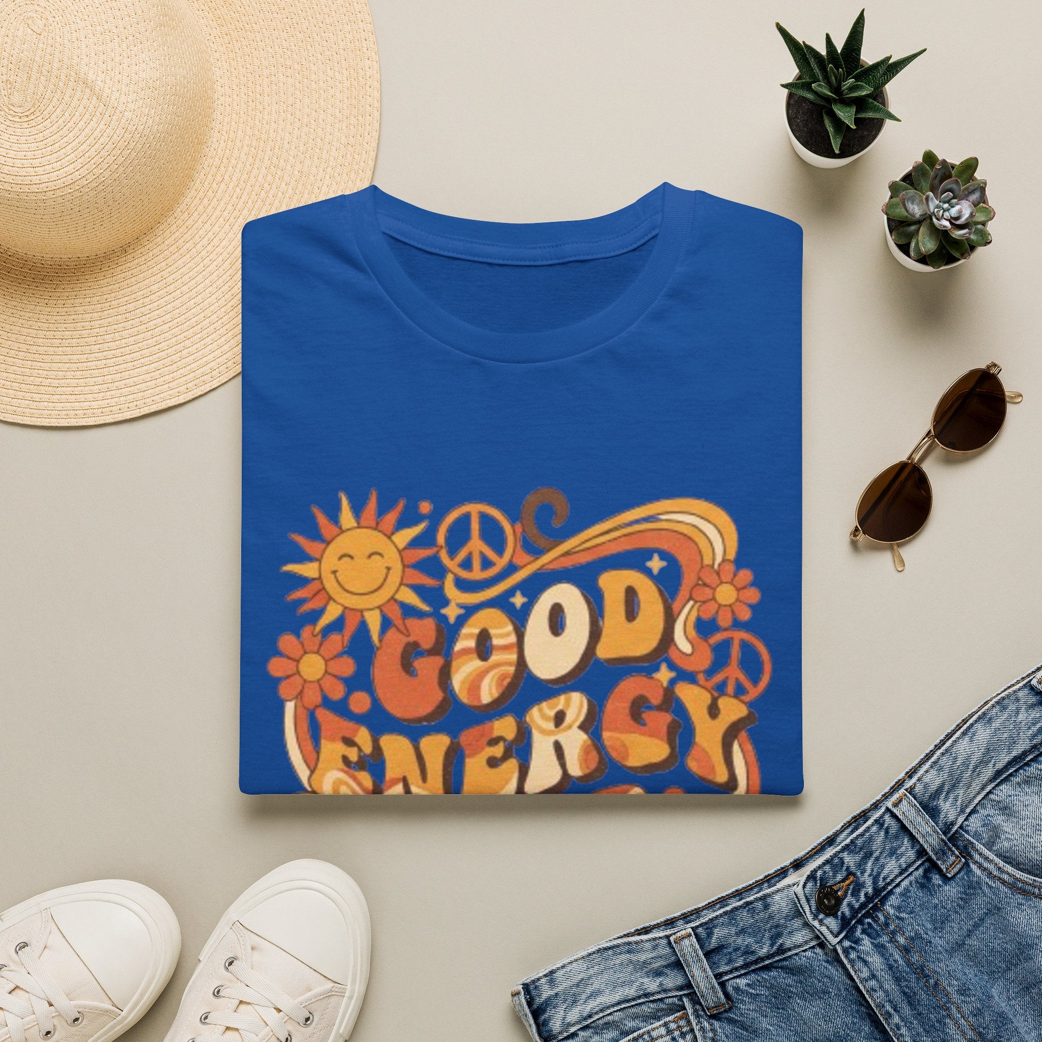 Good Energy Retro Tee — 70s Sunshine Peace Floral Graphic T-Shirt