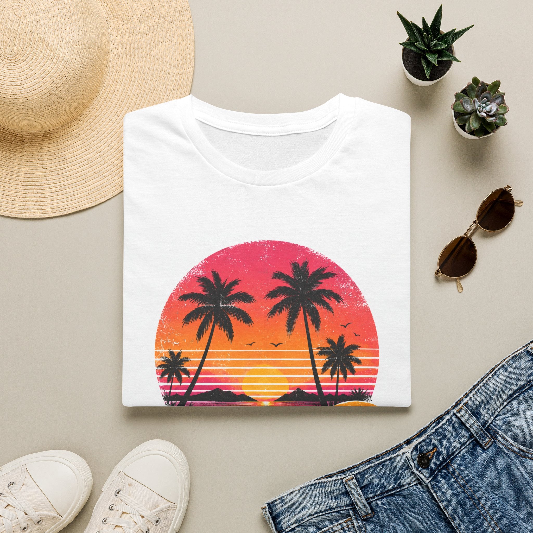 Good Vibes Sunset T-Shirt — Retro Palm Beach Tee