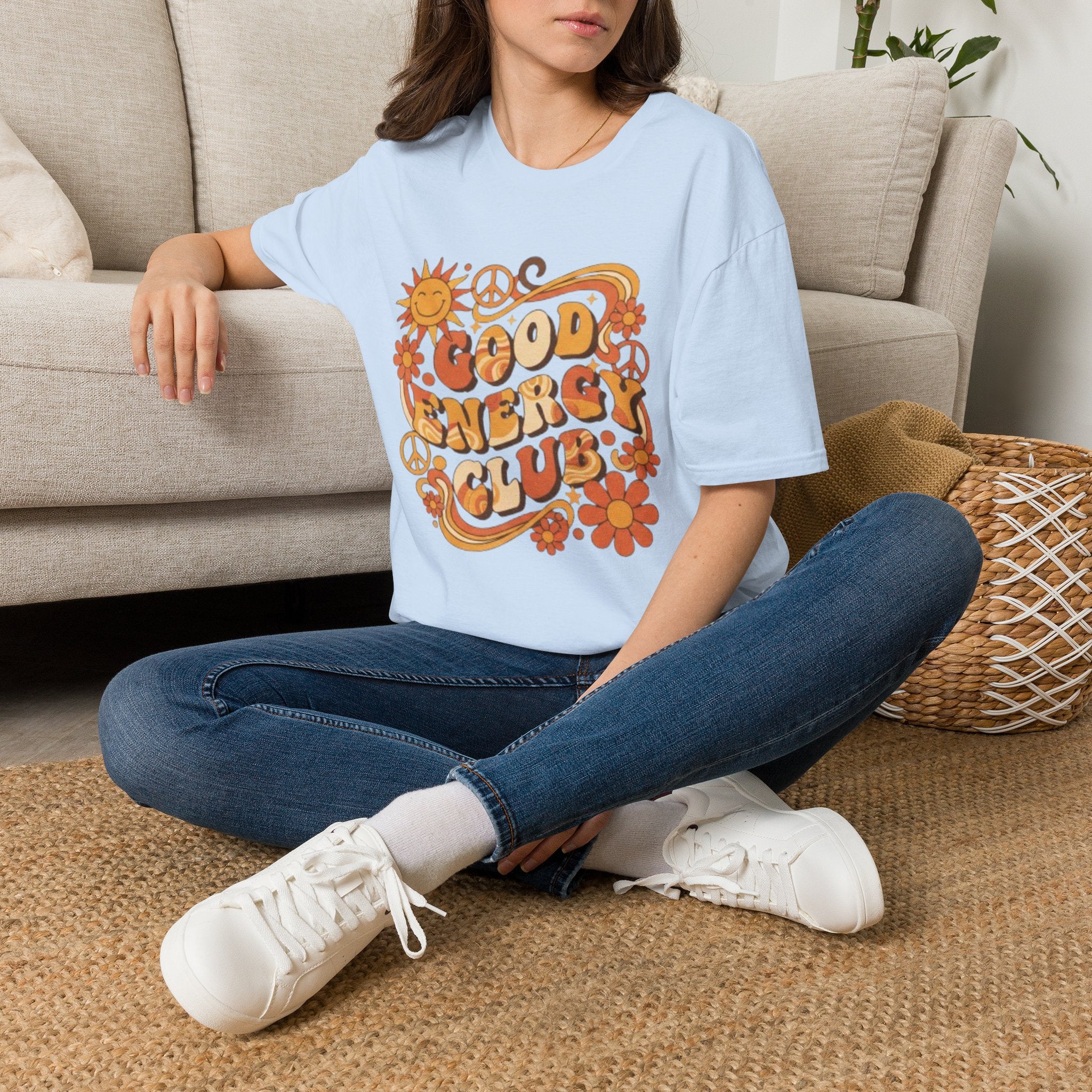 Good Energy Retro Tee — 70s Sunshine Peace Floral Graphic T-Shirt