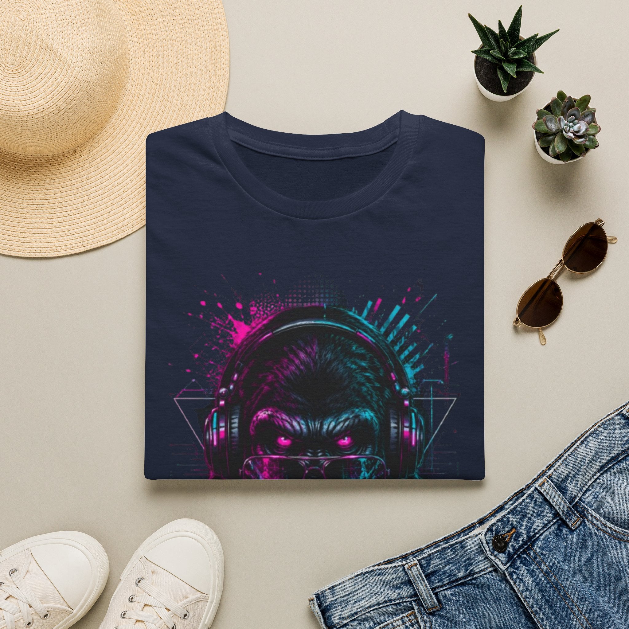 Techno Gorilla T‑Shirt — Neon DJ Ape Graphic Tee