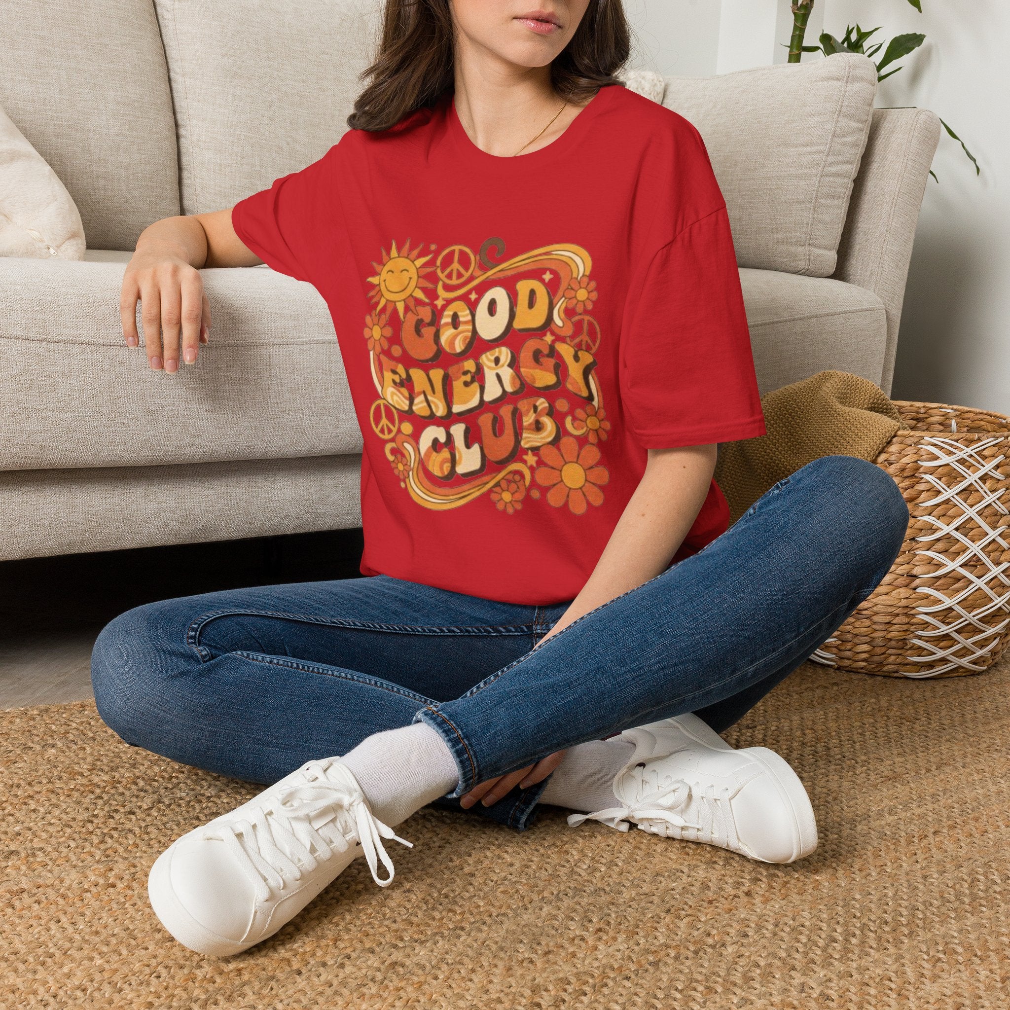 Good Energy Retro Tee — 70s Sunshine Peace Floral Graphic T-Shirt