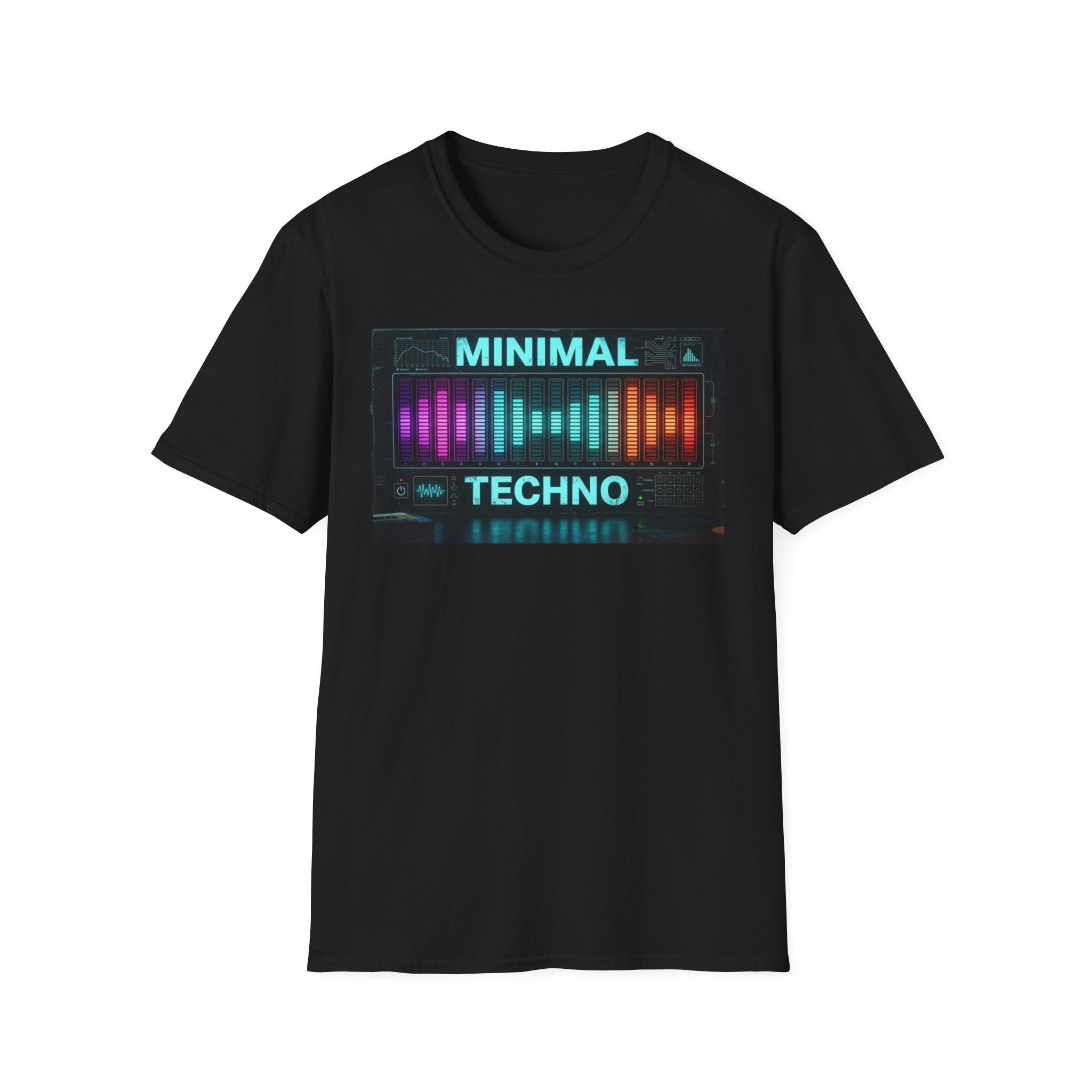 Minimal Techno T-Shirt — Retro Neon Equalizer Electronic Music Tee
