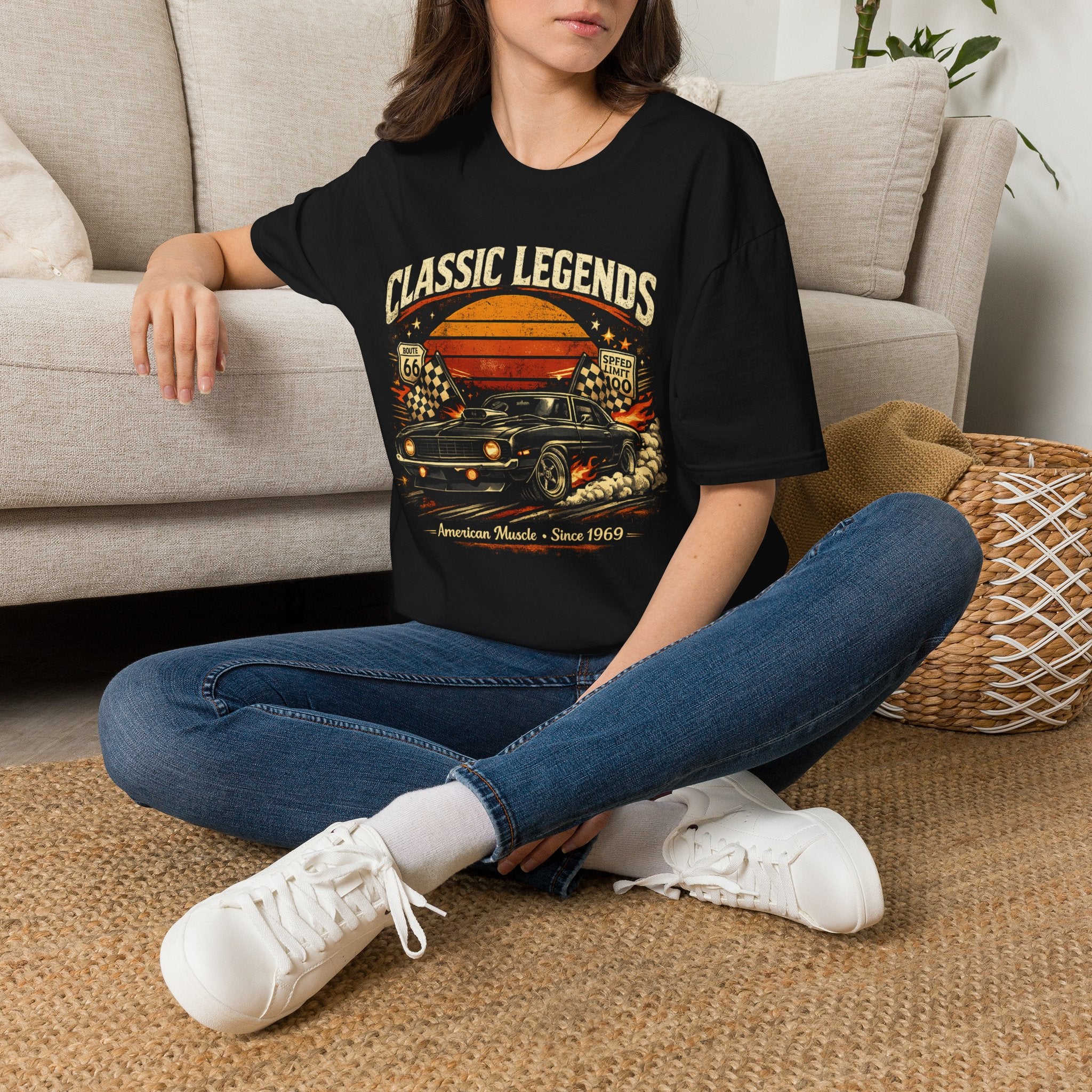 Classic Legends Vintage Car T‑Shirt — Retro Route 66 Muscle Car Design