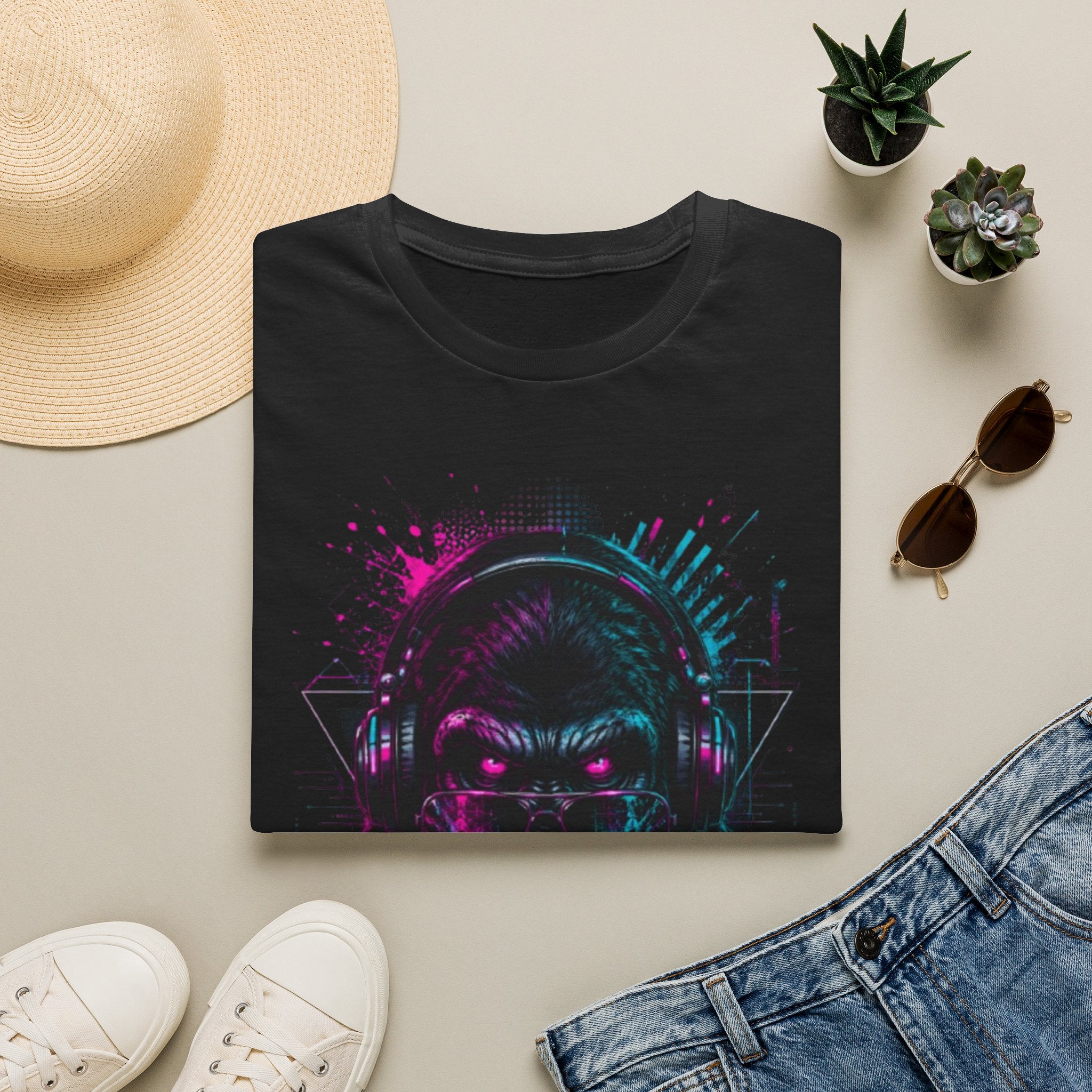 Techno Gorilla T‑Shirt — Neon DJ Ape Graphic Tee