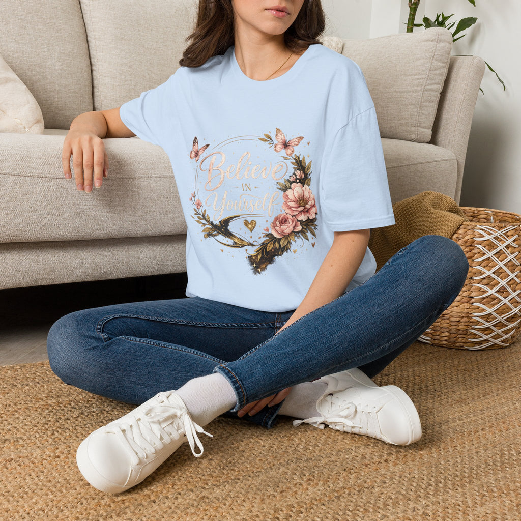 Believe in Yourself Floral T-Shirt — Inspirational Butterfly Graphic Tee