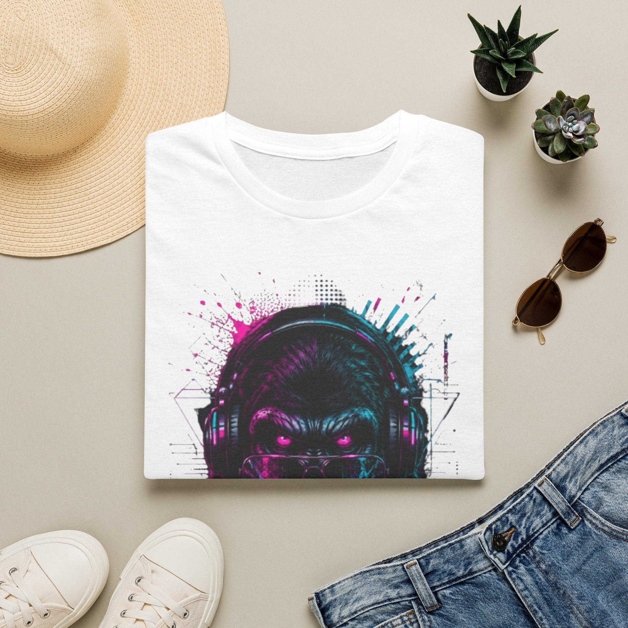 Techno Gorilla T‑Shirt — Neon DJ Ape Graphic Tee