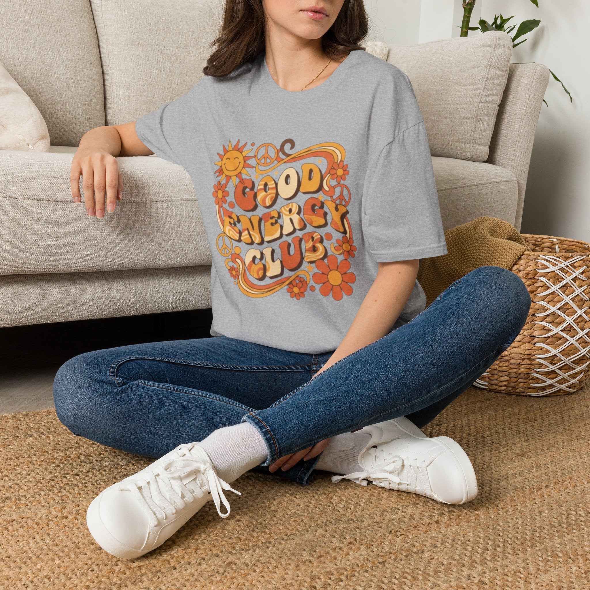 Good Energy Retro Tee — 70s Sunshine Peace Floral Graphic T-Shirt
