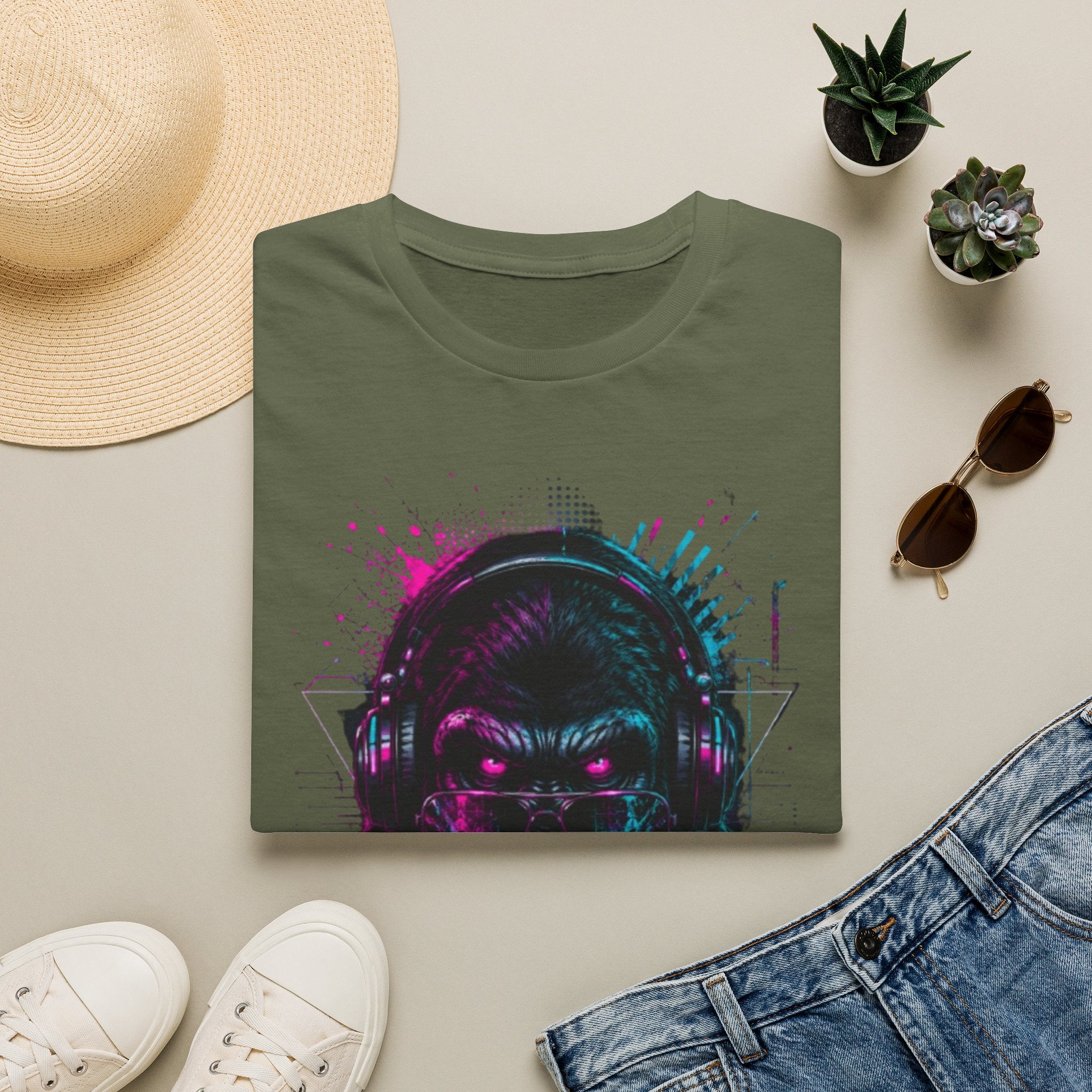 Techno Gorilla T‑Shirt — Neon DJ Ape Graphic Tee
