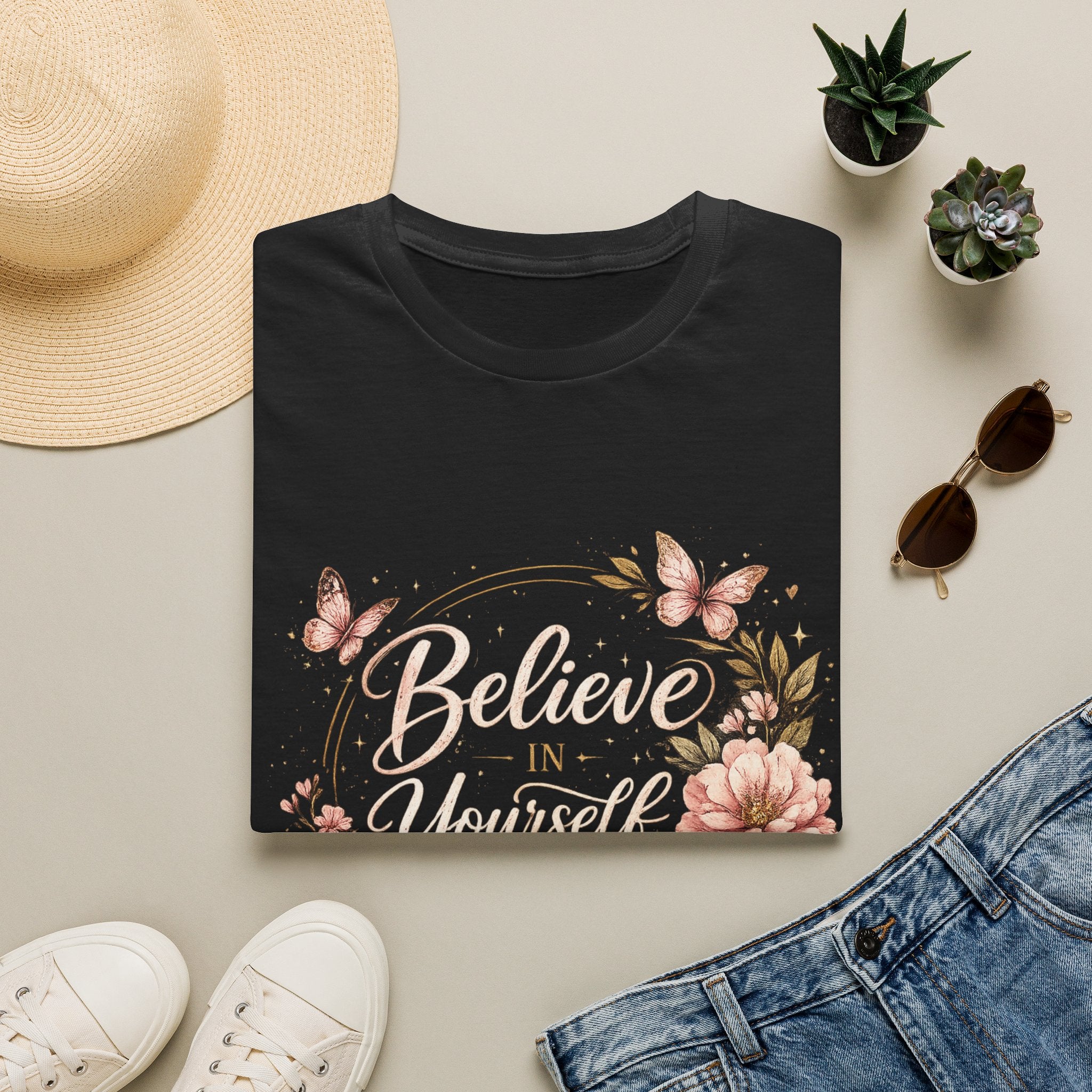 Believe in Yourself Floral T-Shirt — Inspirational Butterfly Graphic Tee