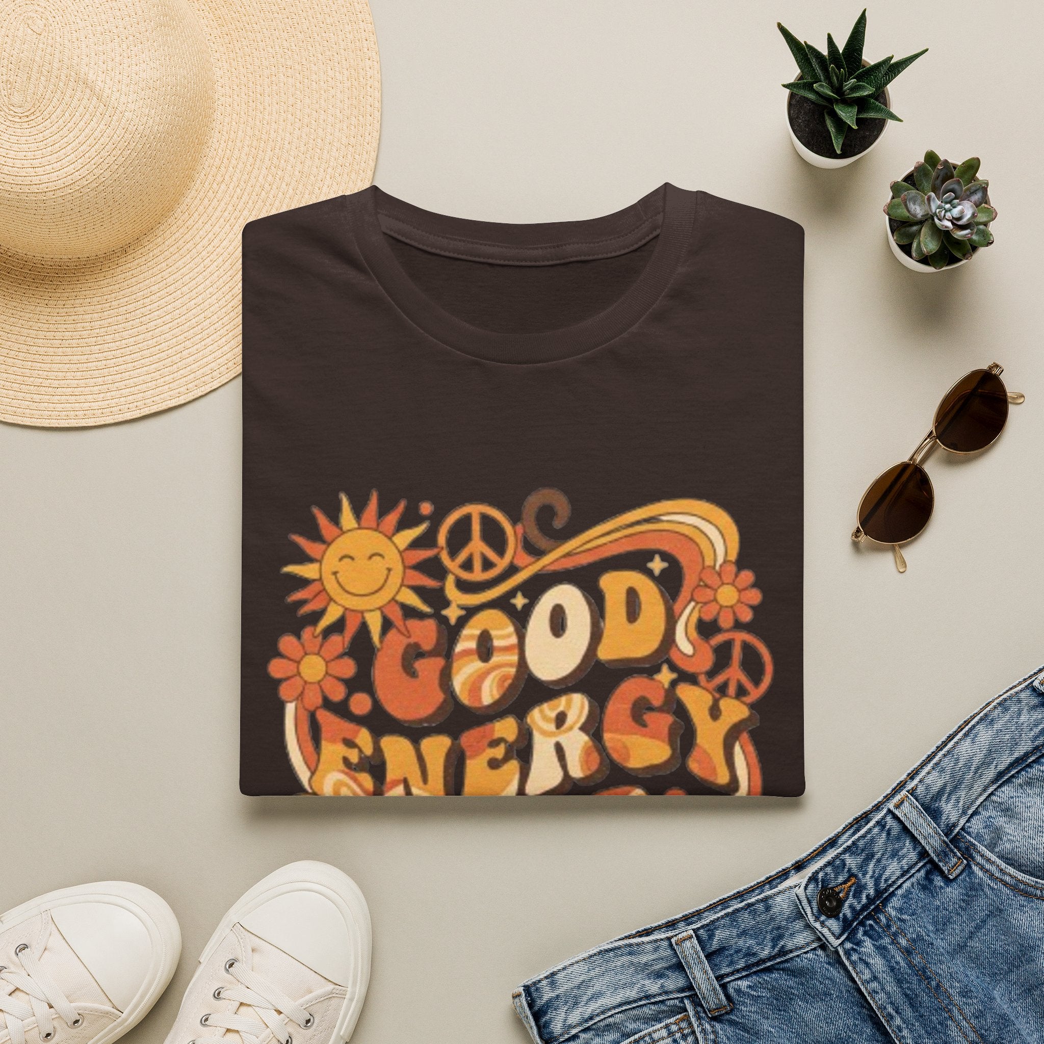 Good Energy Retro Tee — 70s Sunshine Peace Floral Graphic T-Shirt
