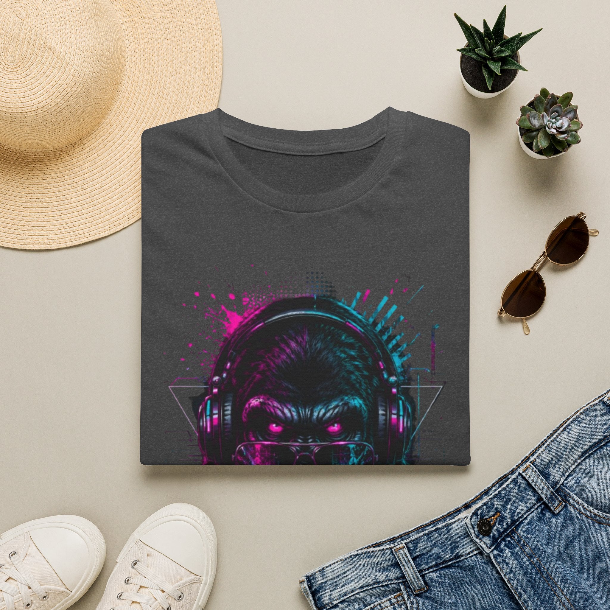Techno Gorilla T‑Shirt — Neon DJ Ape Graphic Tee