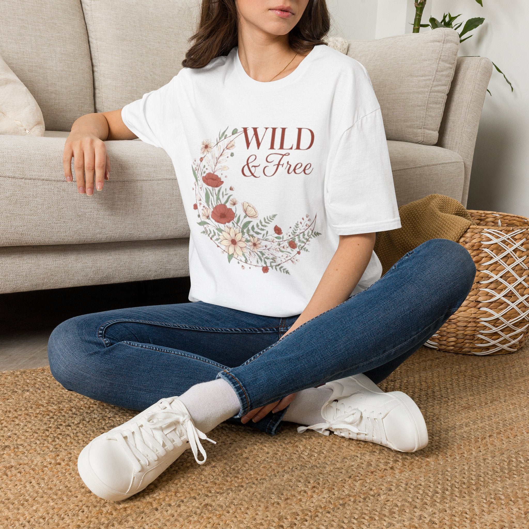 Minimal Floral Chest Tee — 'Be Kind' White T-Shirt