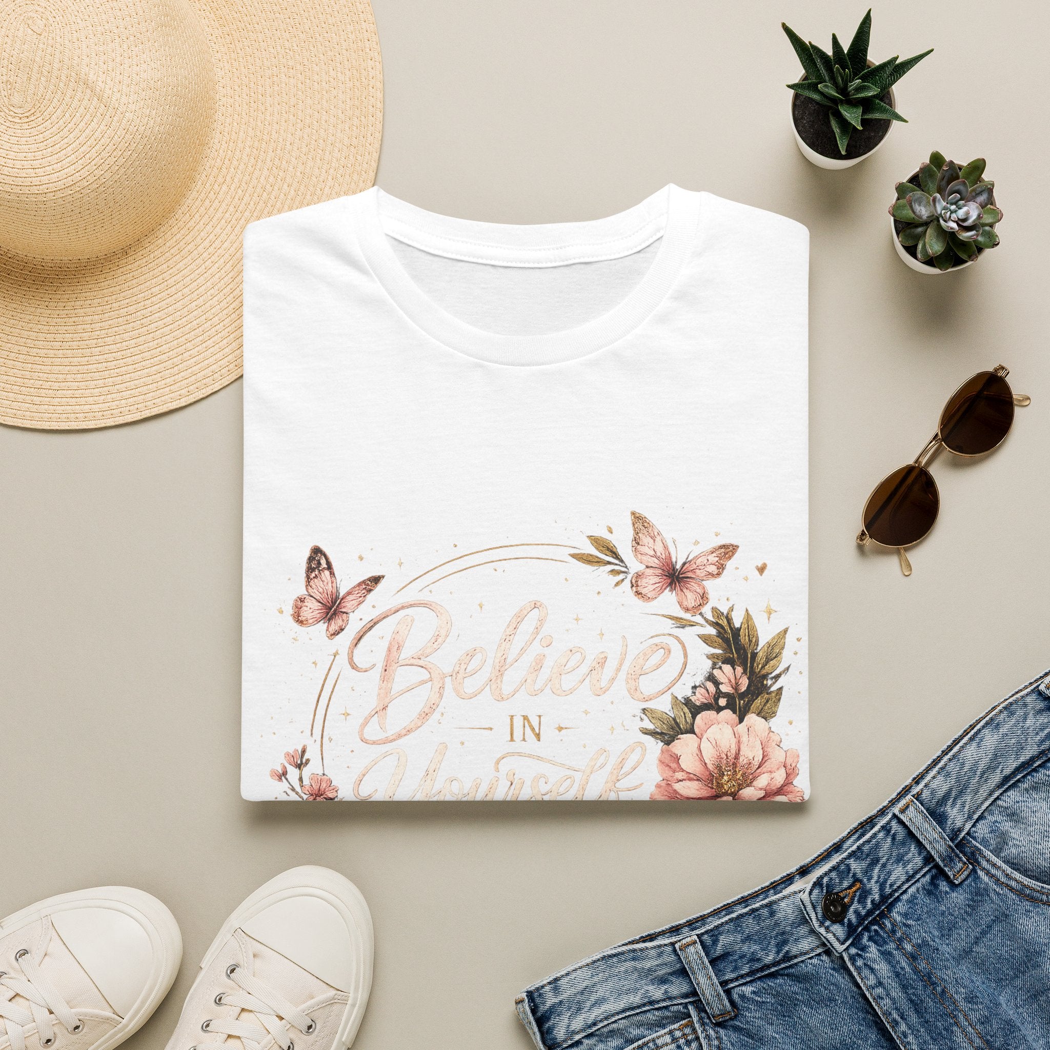 Believe in Yourself Floral T-Shirt — Inspirational Butterfly Graphic Tee