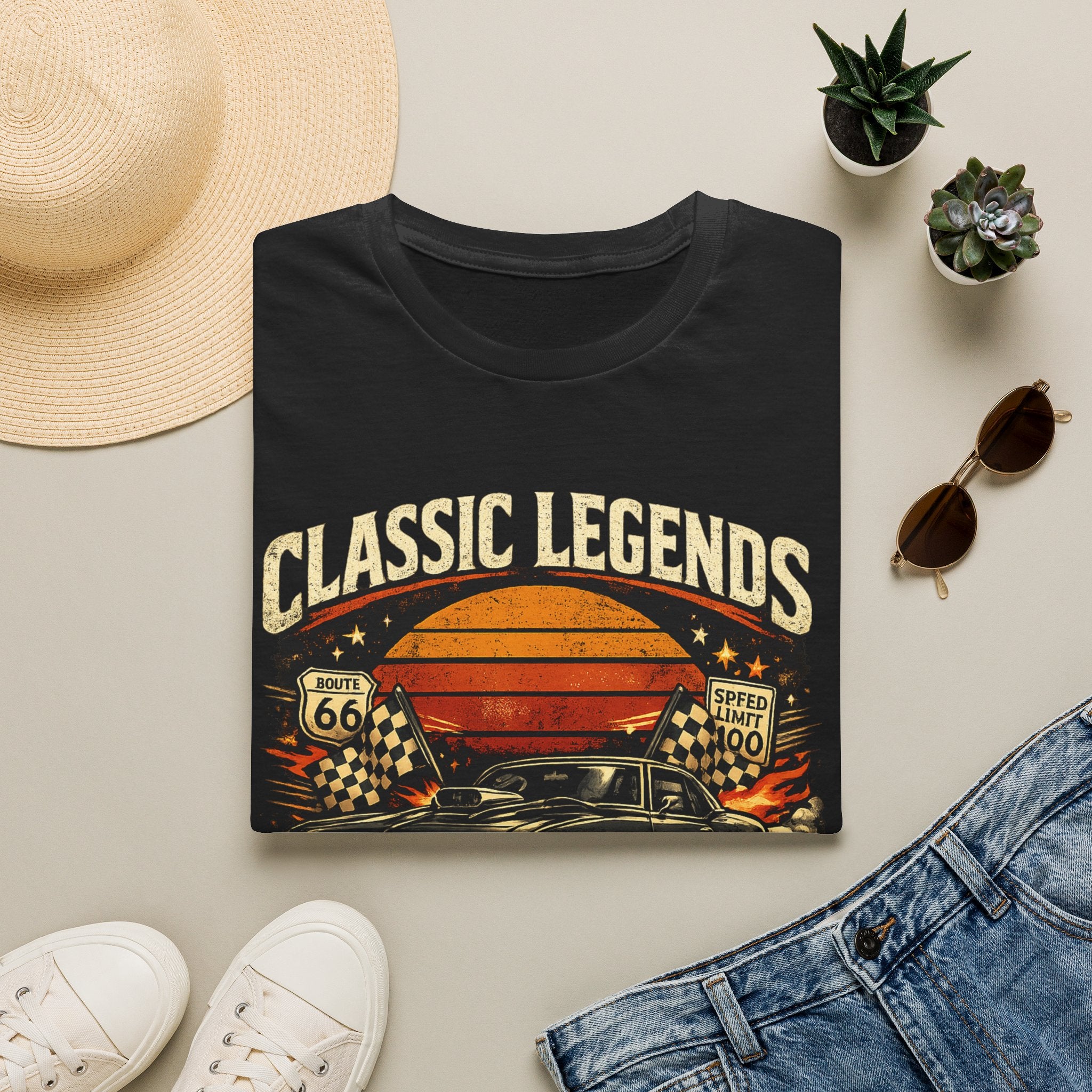 Classic Legends Vintage Car T‑Shirt — Retro Route 66 Muscle Car Design