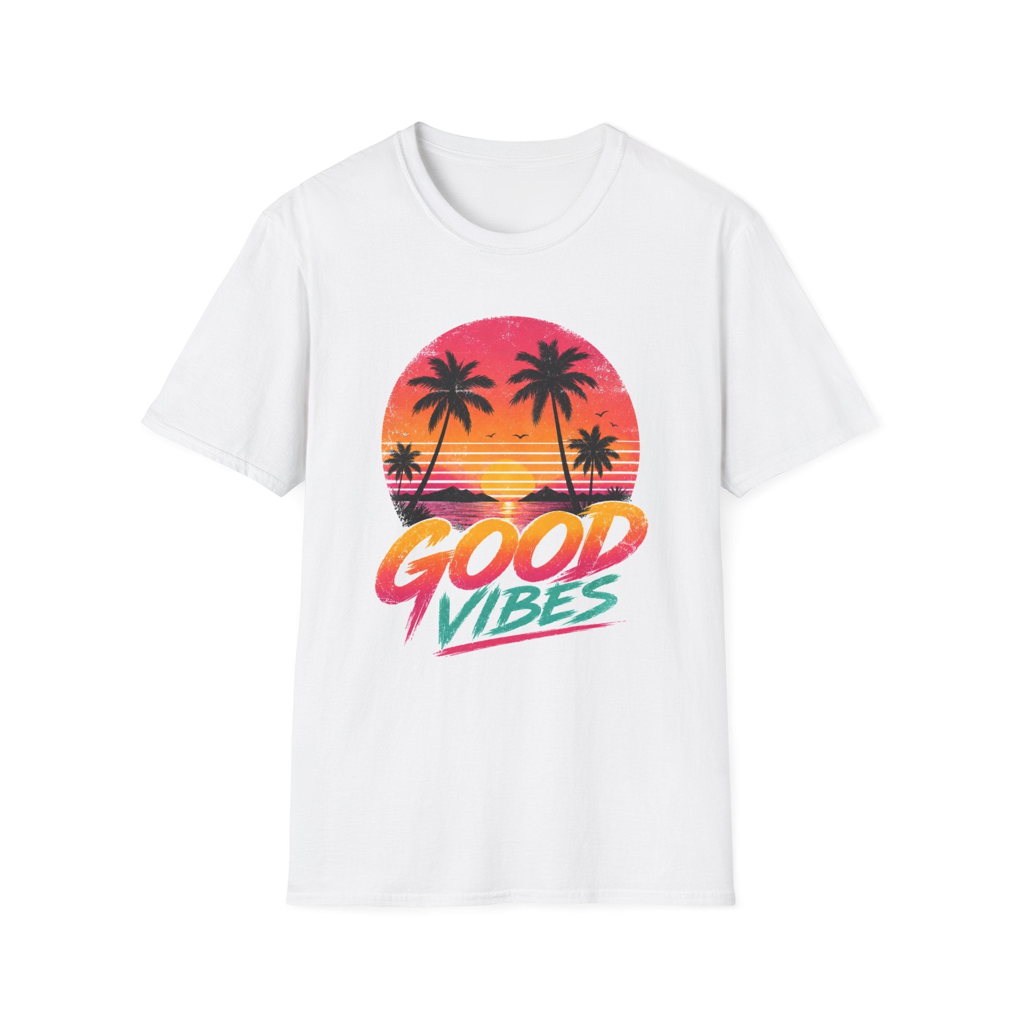 Good Vibes Sunset T-Shirt — Retro Palm Beach Tee