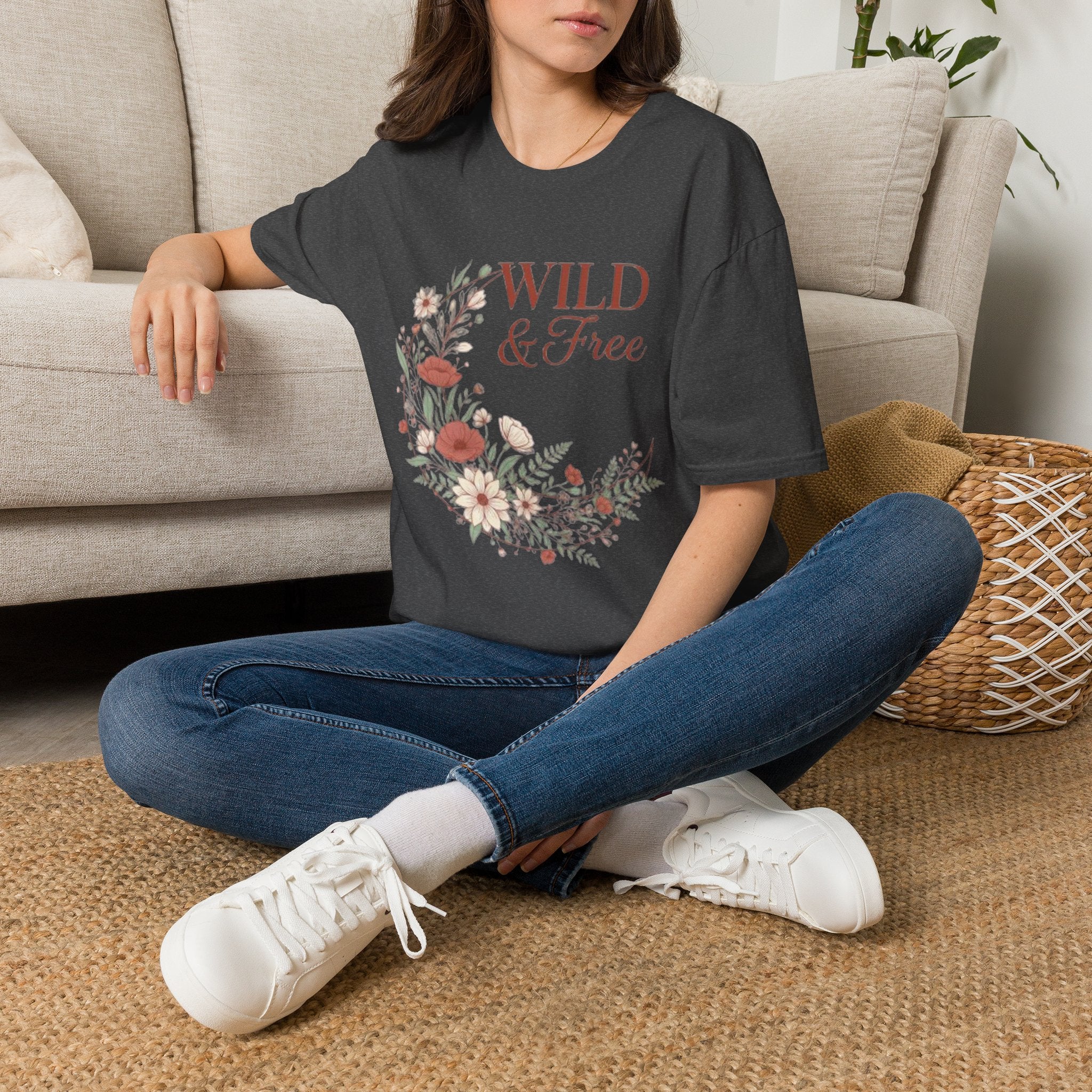 Minimal Floral Chest Tee — 'Be Kind' White T-Shirt
