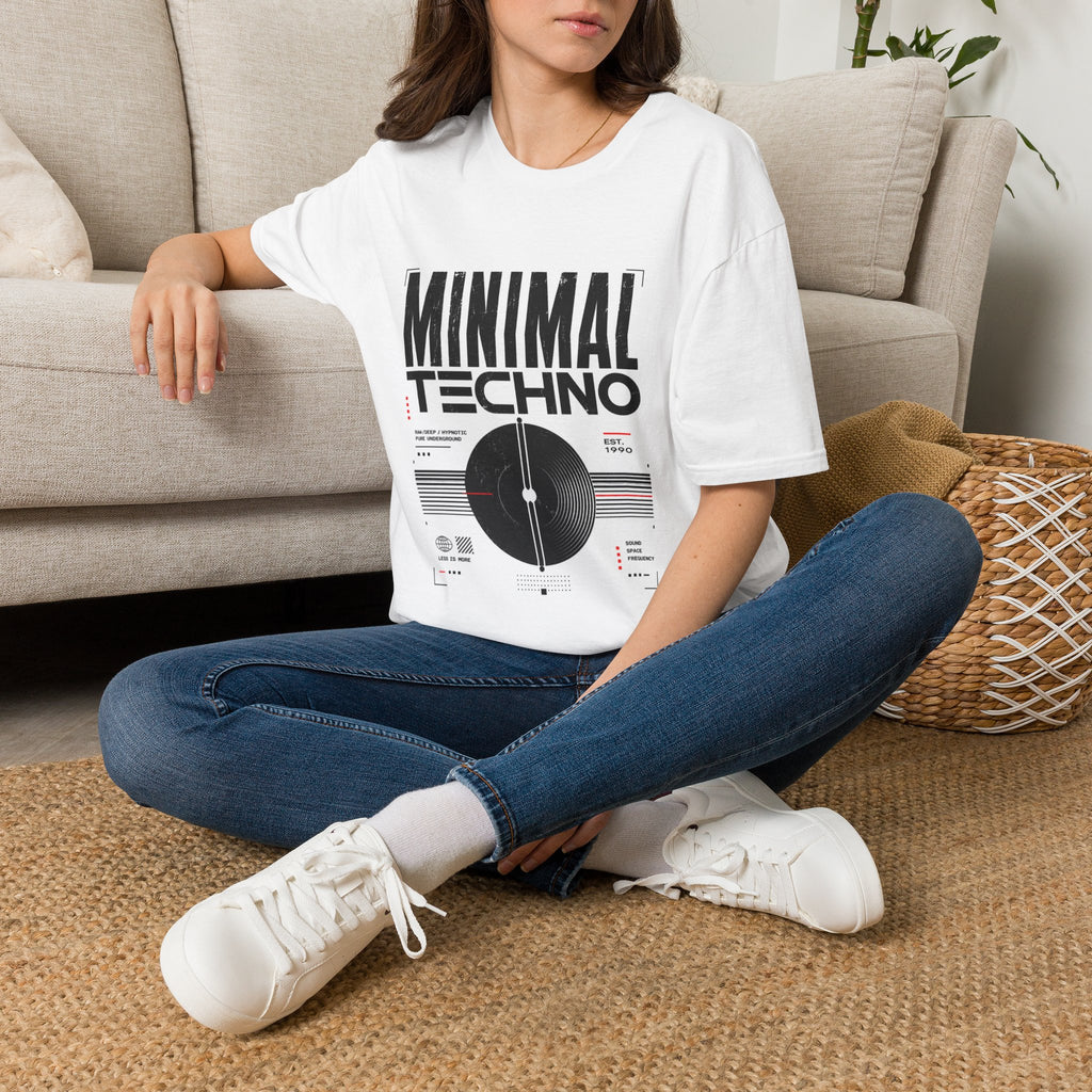 Minimal Techno T‑Shirt — Retro Vinyl DJ Electronic Music Tee