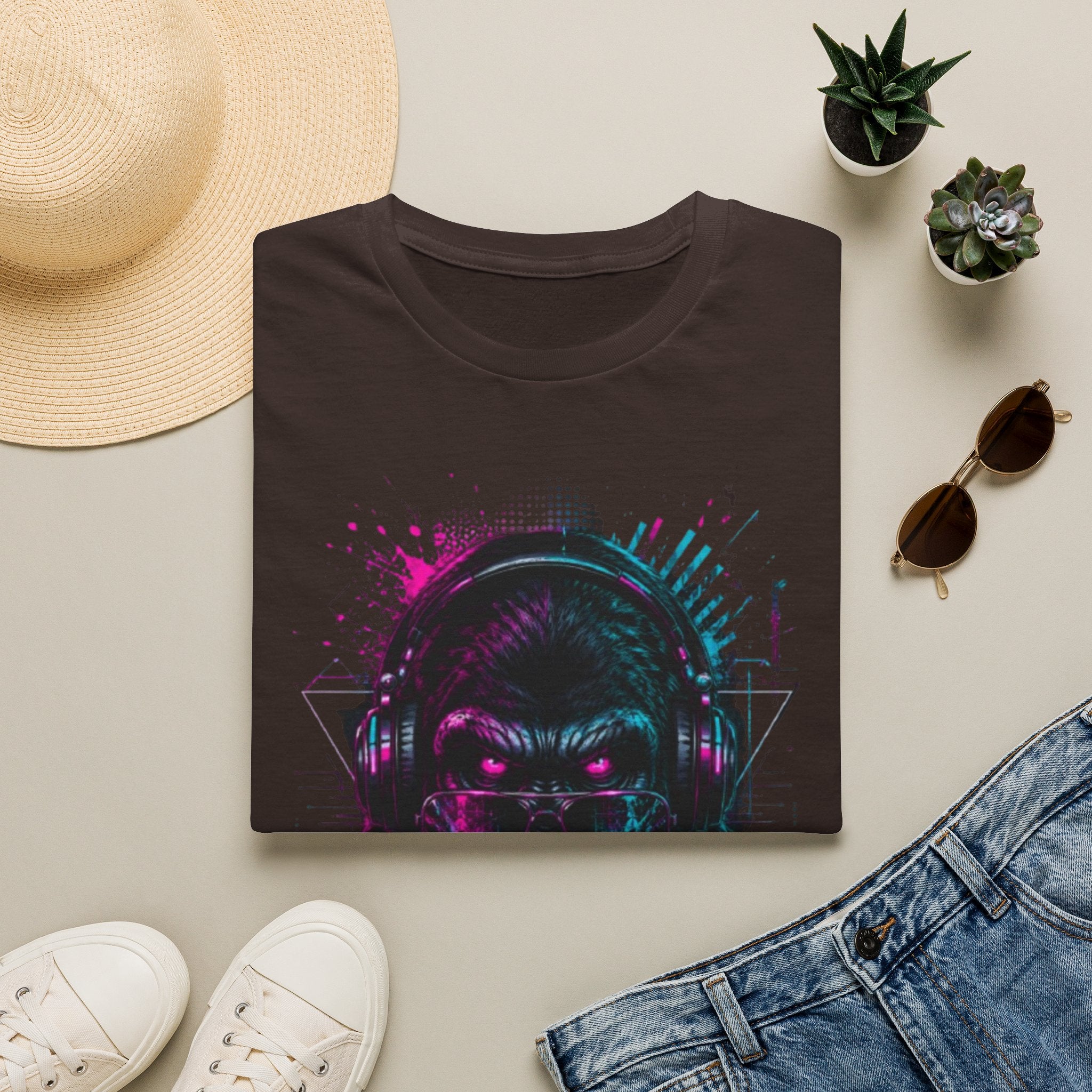 Techno Gorilla T‑Shirt — Neon DJ Ape Graphic Tee
