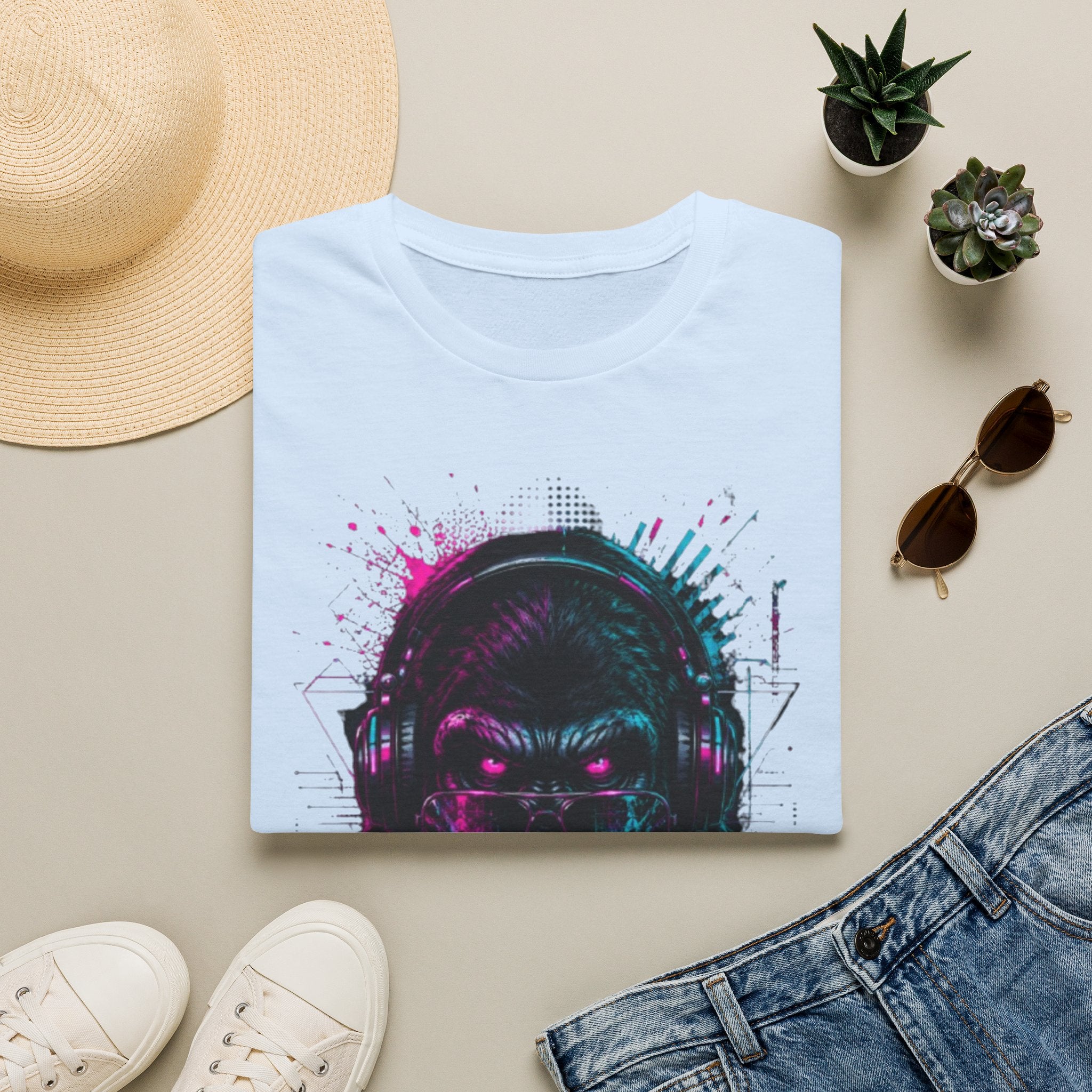 Techno Gorilla T‑Shirt — Neon DJ Ape Graphic Tee