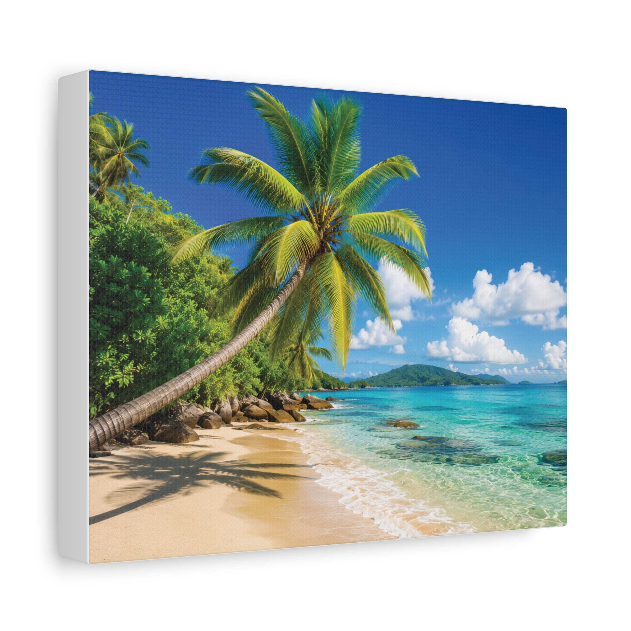 Tropical Beach Canvas Print — Palm Tree Seascape Matte Stretched Wall Art